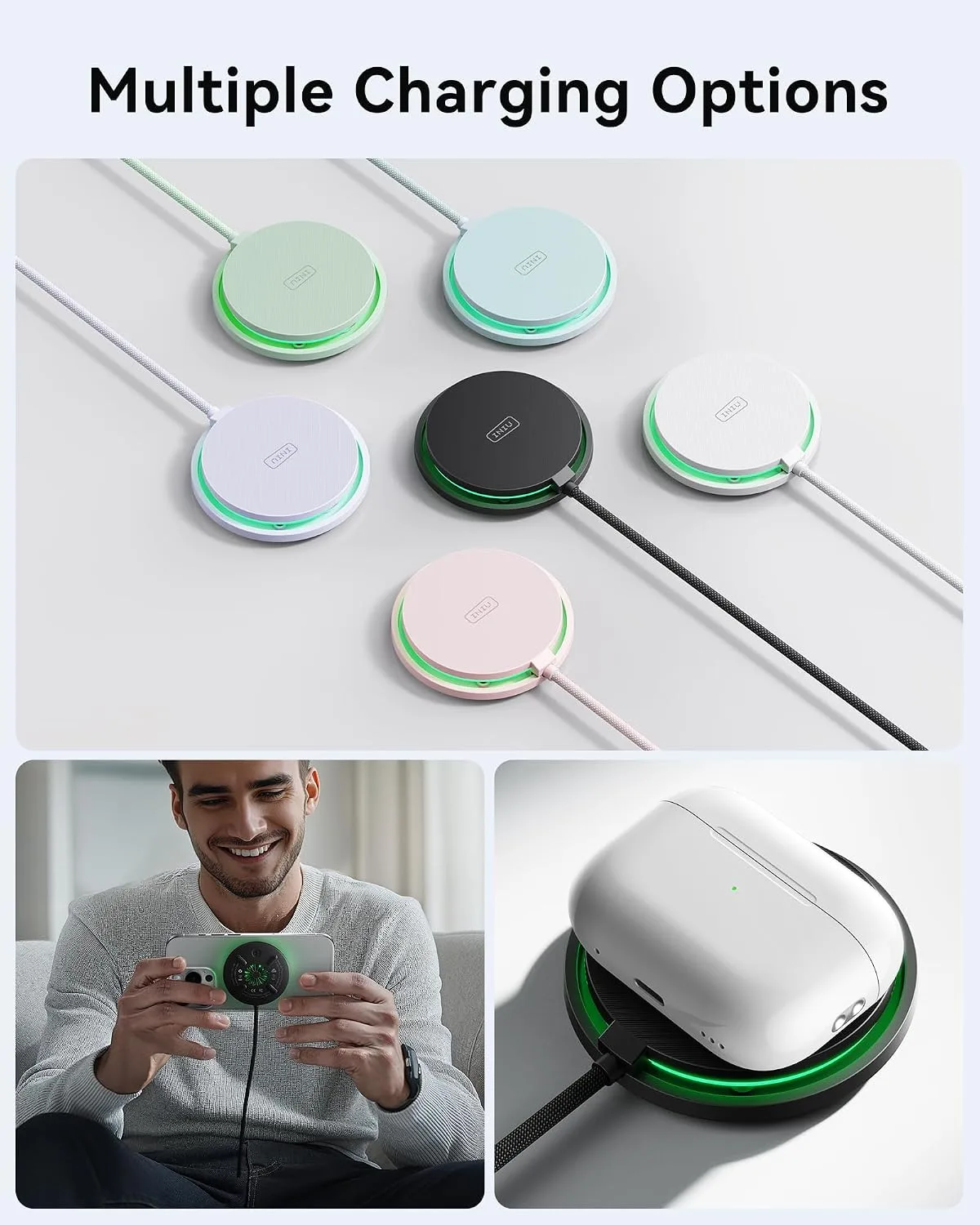 INIU Magnetic Wireless Charger, Qi2 15W Fast Charging Pad Charger, White