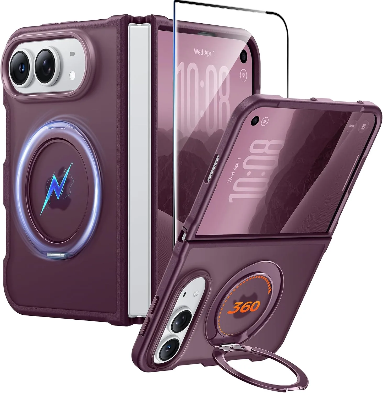 FNTCASE for iPhone Duo Case with 360 Spin Magnetic Stand Wine Red