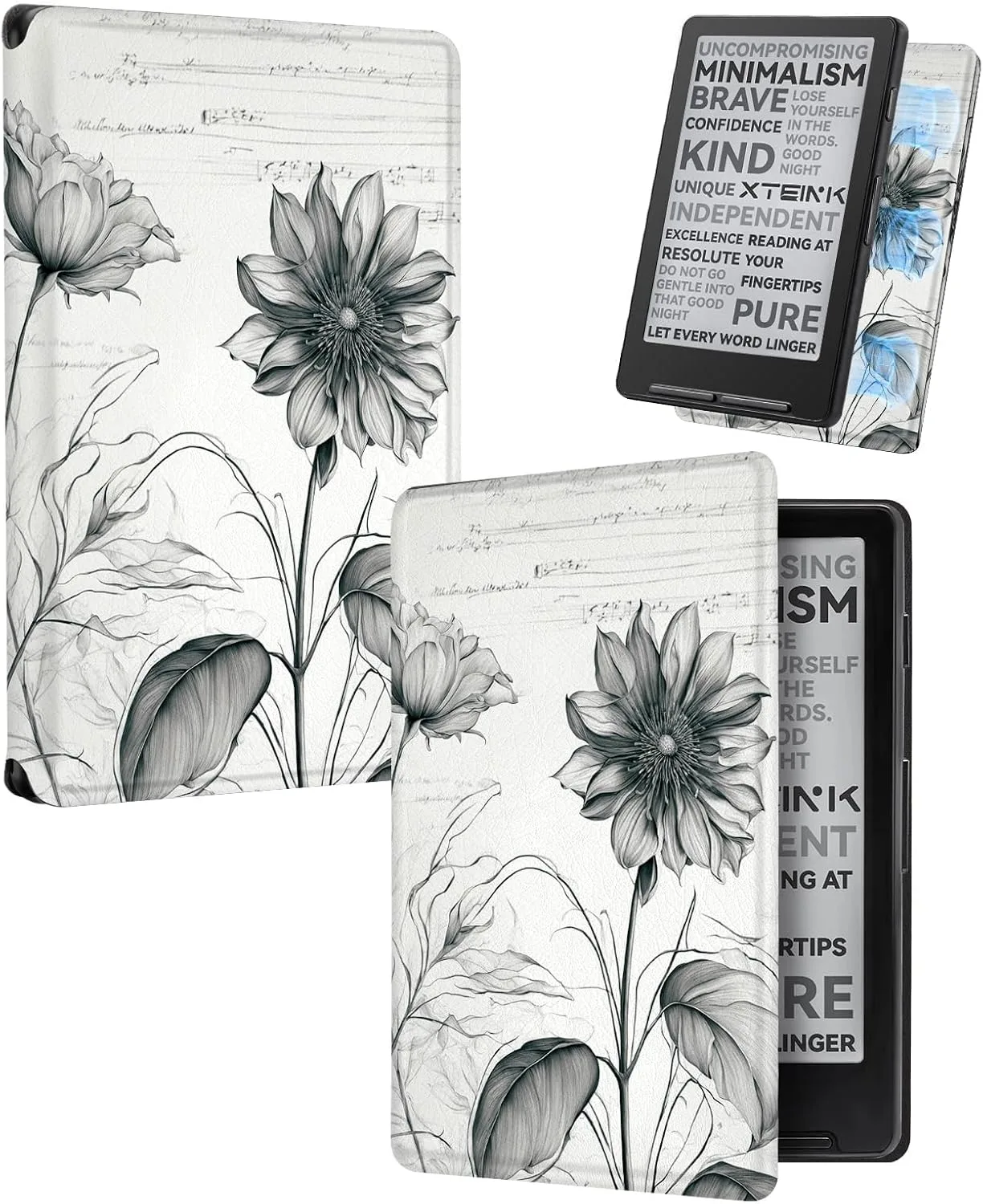 Estuche CoBak Magnetic para lector eBook XTEINK X3 3.7" PU cuero ultraligero diseño girasoles