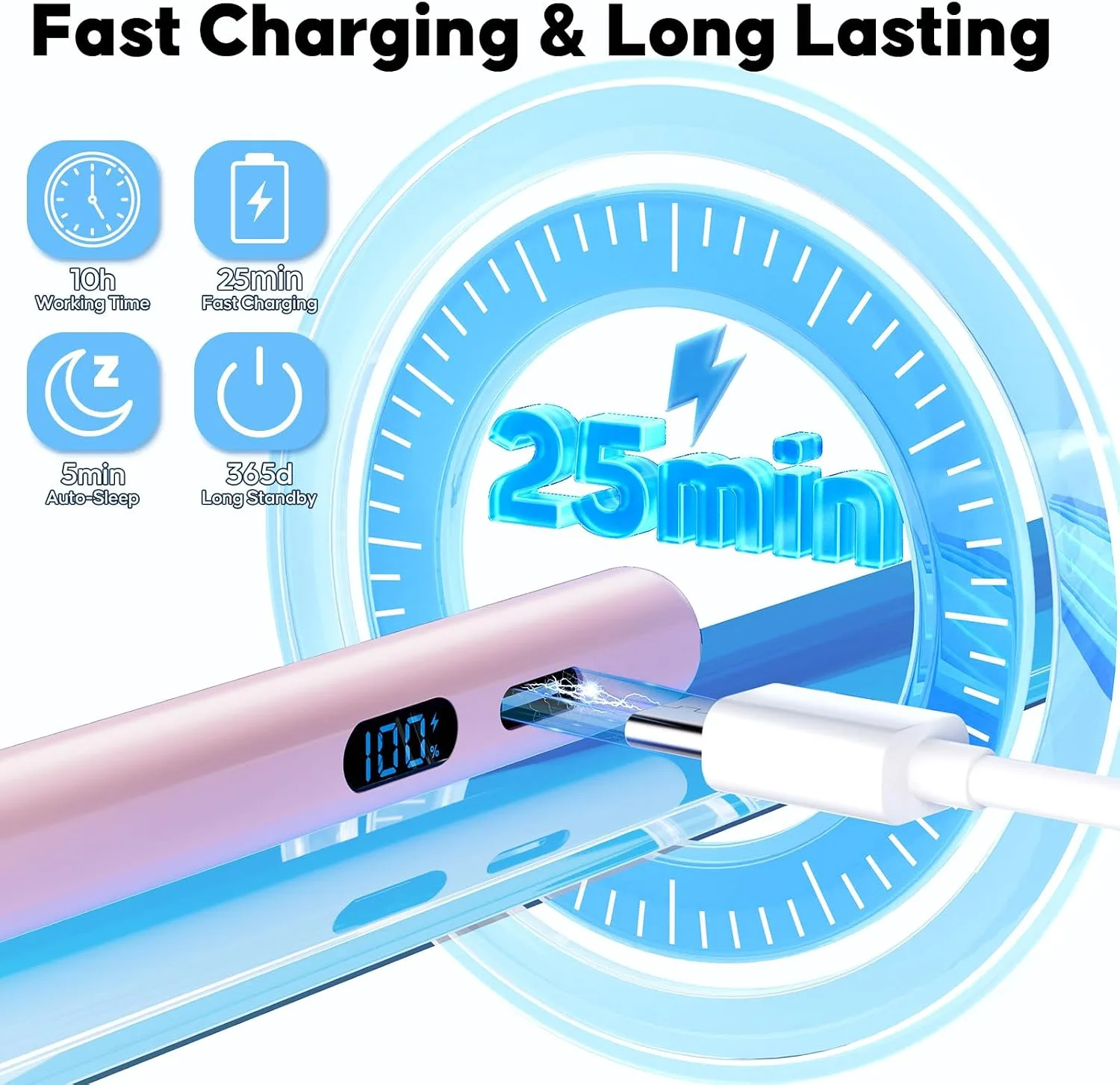 A-PCE iPad Pencil 2018-2026, Fast Charging Stylus with LED Display, Pink