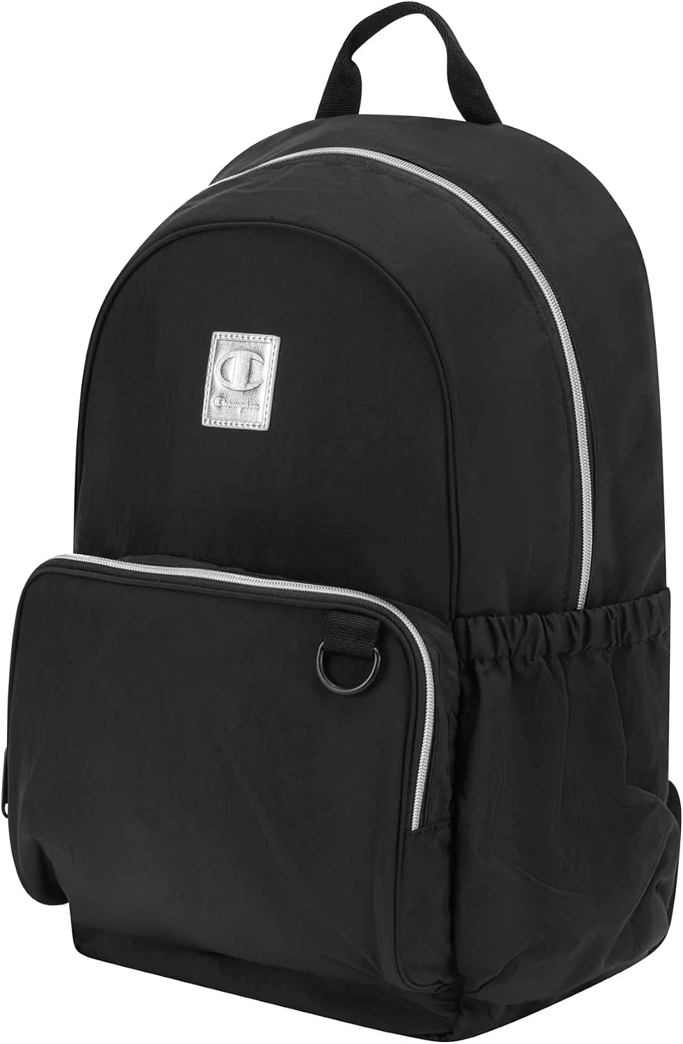 Champion Venice Laptop Backpack in Crinkle Nylon with Padded Adjustable Straps, Water Bottle Pocket for Work, Travel, Commute, Black, One Size