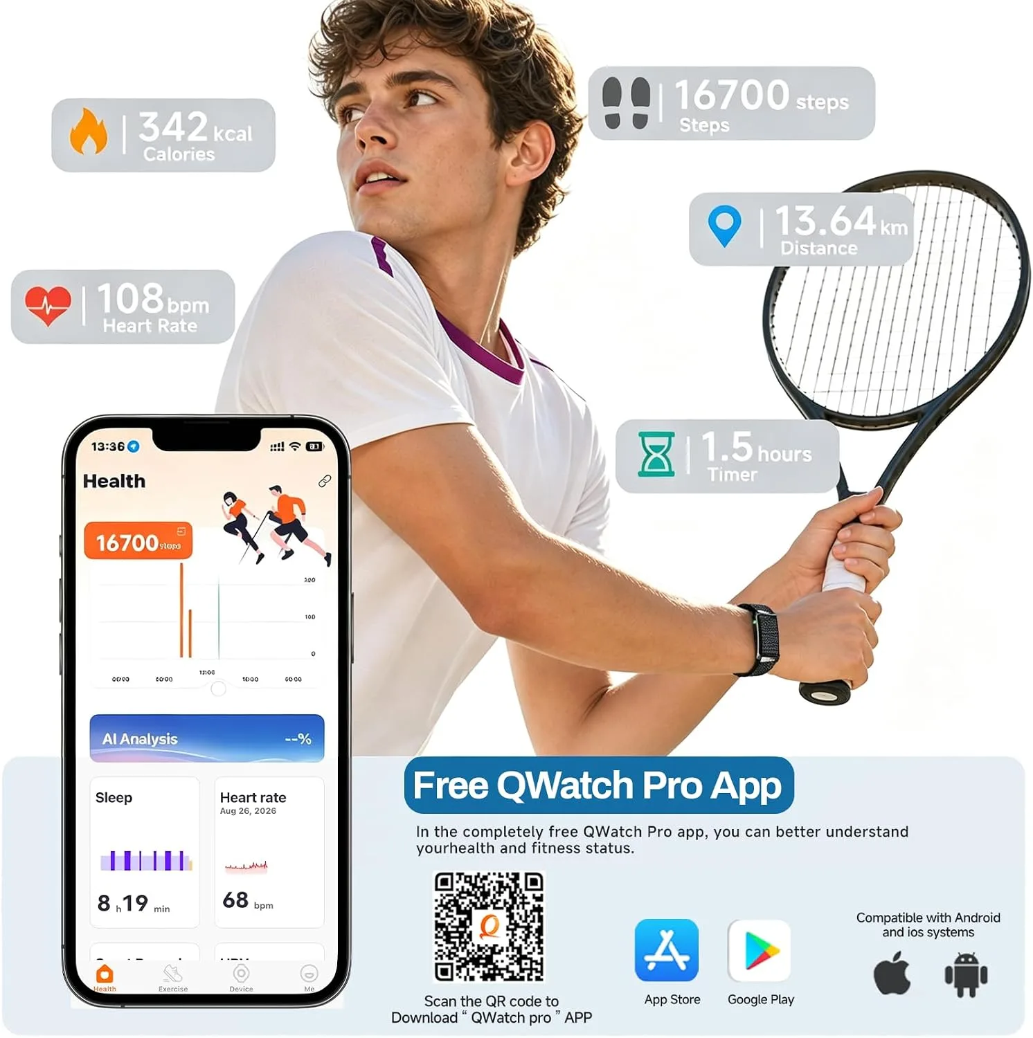 Smart Bracelet for Men Women, 24/7 Health Activity and Fitness Trackers