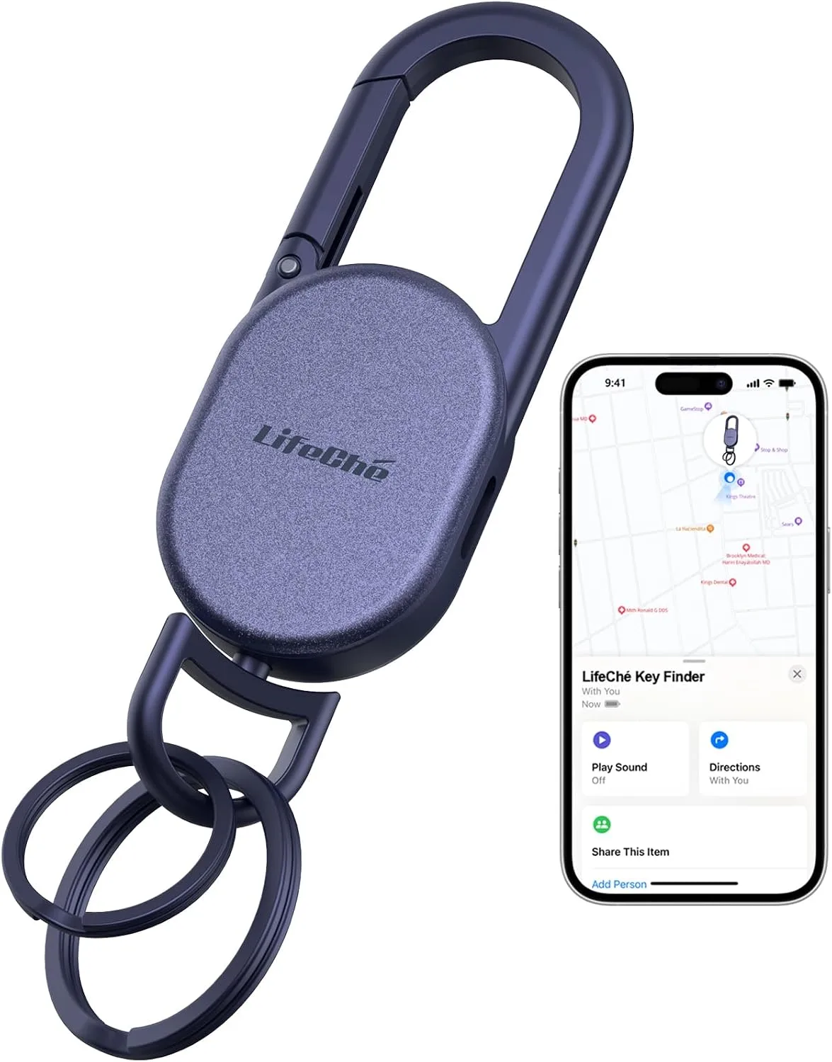 Find My Key Finder, Stainless Steel Keychain, Rechargeable Tracker