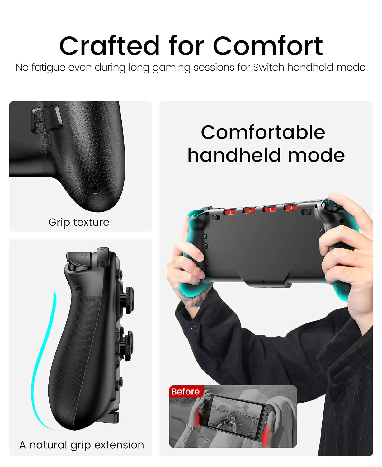 Spican Switch Controllers for Nintendo Switch/OLED Controller, Full-Size Switch Joy-pad for Better Handheld Mode, Switch Accessories Wireless Pro Controller with RGB Light/Battery/Turbo/Macro/4 Game Slot