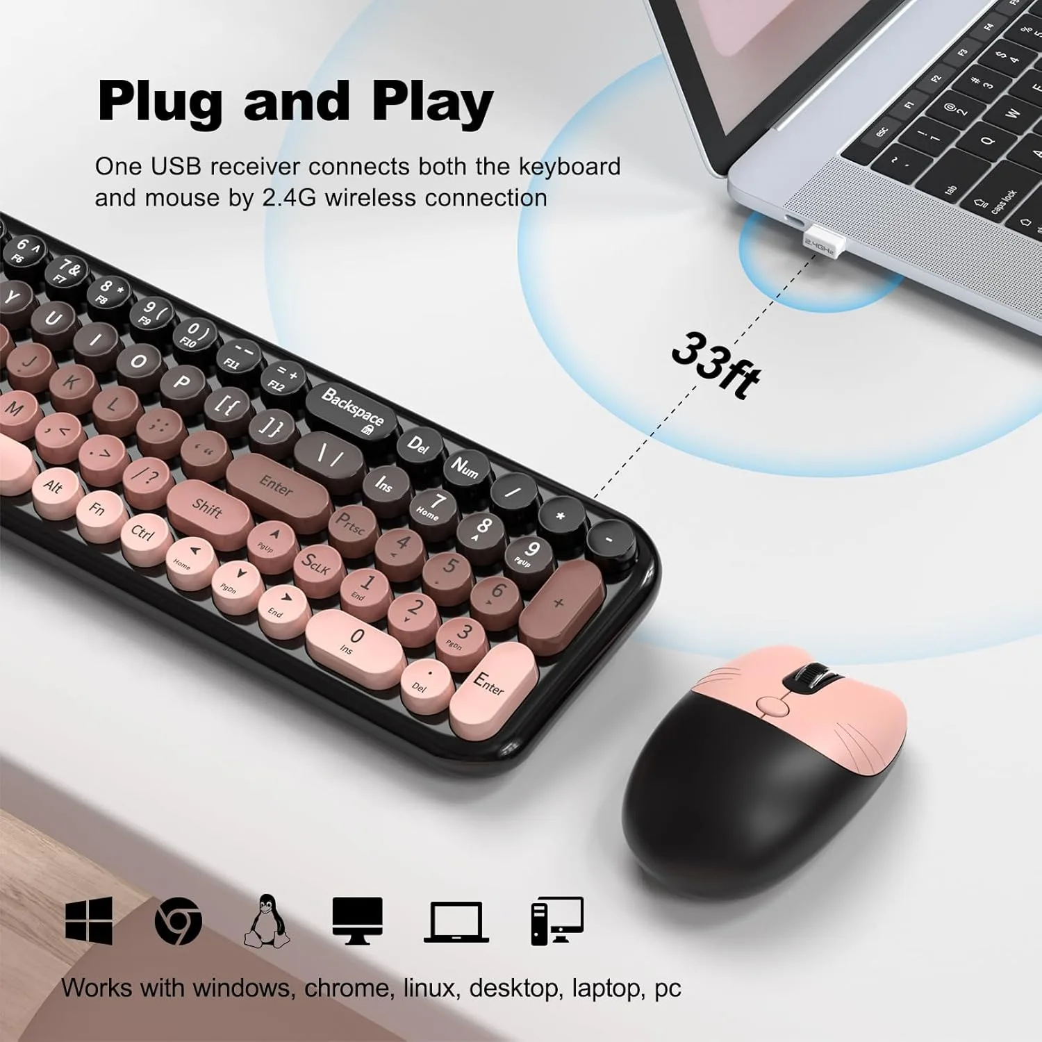 MOFII Wired Retro Typewriter Keyboard and Mouse Combo, Full Size USB Plug & Play for Windows PC Laptop- Black Blue