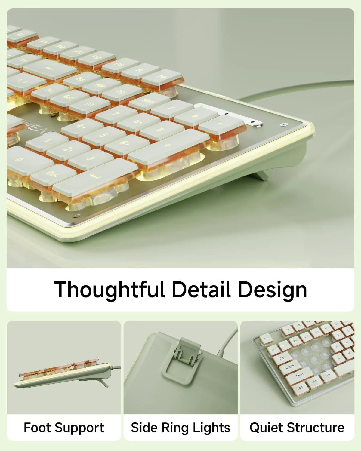 Wired Keyboard with Warm Backlit, Never Fade, Soft Click Typing, Green