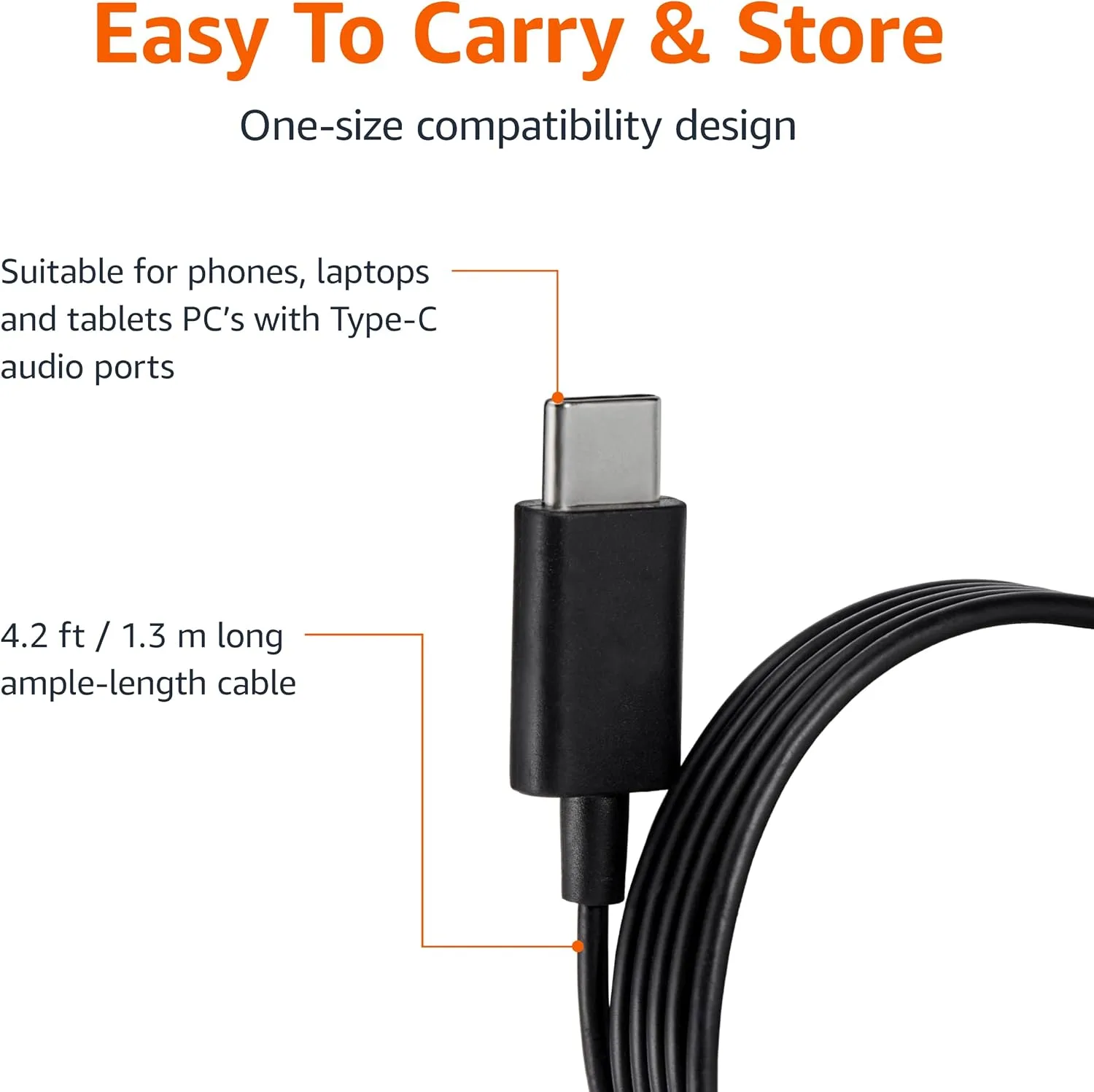 Amazon Basics Wired Earbuds with Microphone, in-Ear Headphones, USB-C, 4.2 ft Cable, S/M/L Ear Tips, Black
