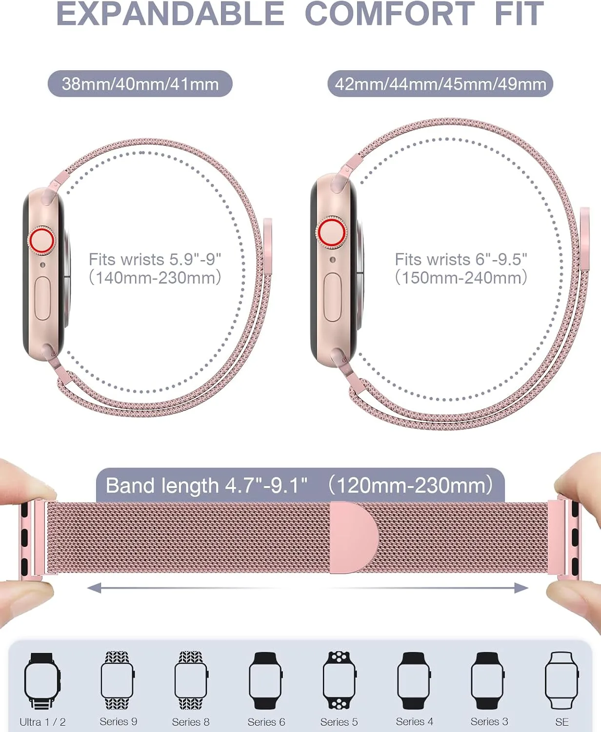 Original Milanese Loop Compatible with Apple Watch Bands for Women & Men