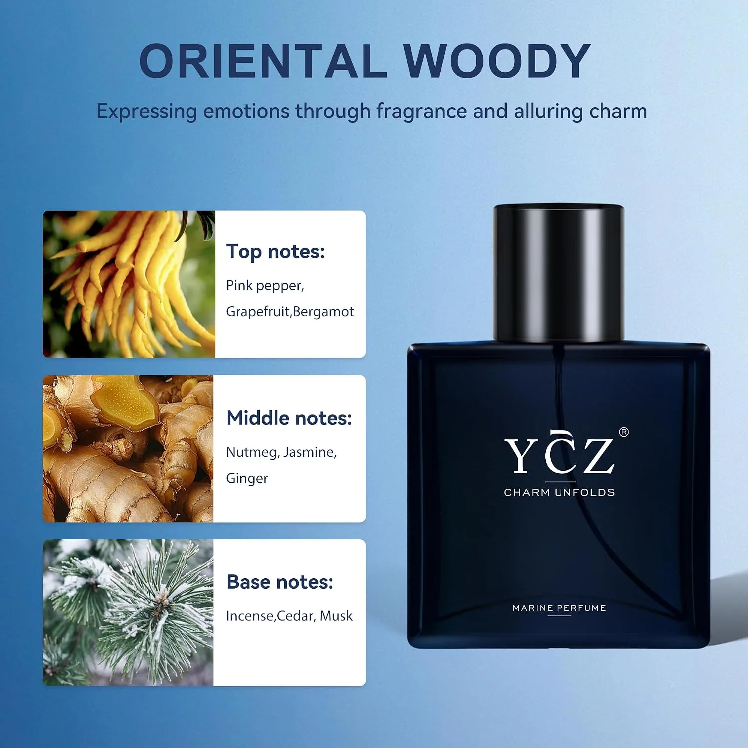 YCZ Marine Perfume, Cologne for Men, Fresh Marine Woody Fragrance