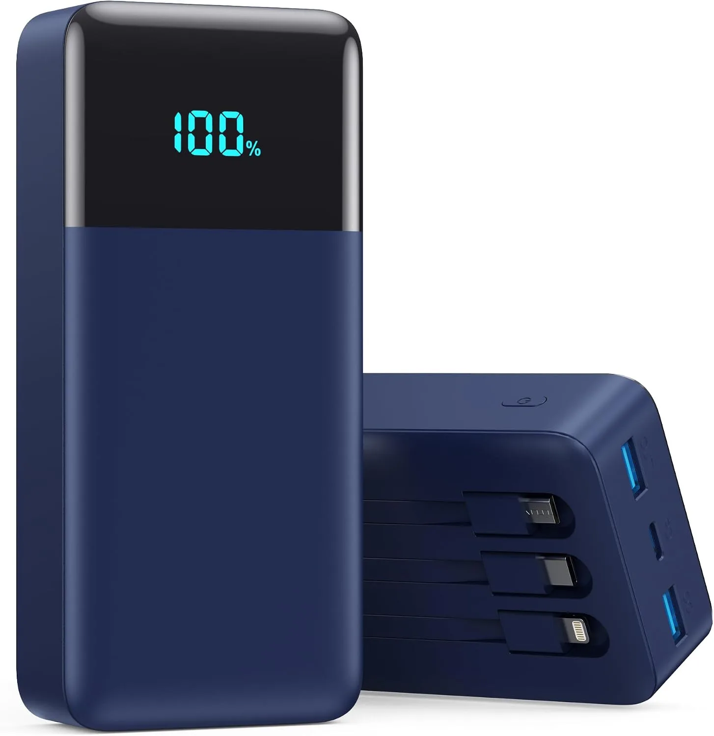 Portable Charger Power Bank 50800mAh,25W USB C Fast Charging Battery Pack with 3 Built in Cables & LED Display,6 Outputs 2 Inputs Travel Essentials Phone Charger for iPhone 18/17/16/15,Android,Blue