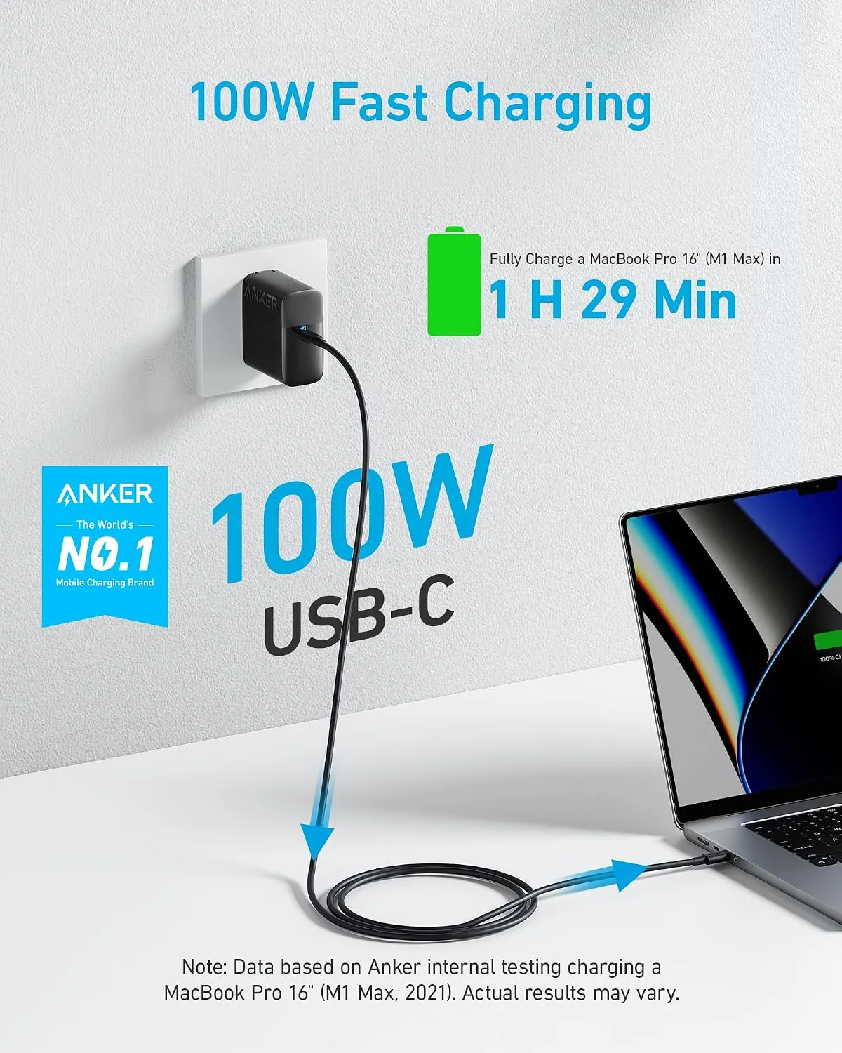Anker Laptop Charger, Compact Foldable 100W USB C Charger With 5FT Cable
