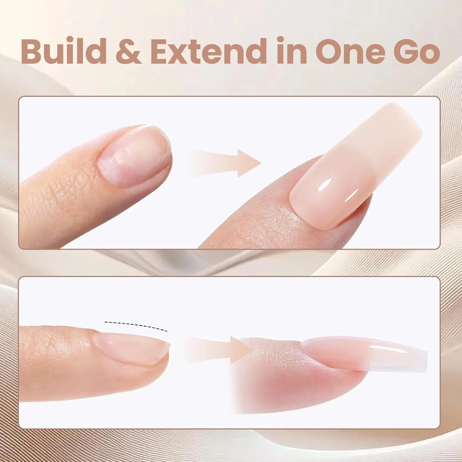 Beetles Hard Gel Clear Nude Brown, Bare Veil with Medium Square Nail Tips
