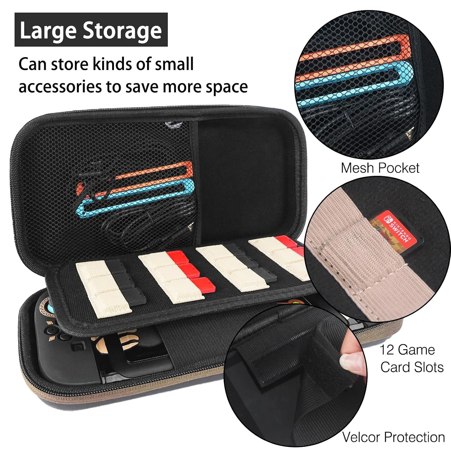 TIKOdirect Carrying Case Accessories Bundle for Switch 2 2025, Portable Travel Case with Protective Cover, Screen Protectors, 4 Thumb Grip caps and Cute Stickers, Black