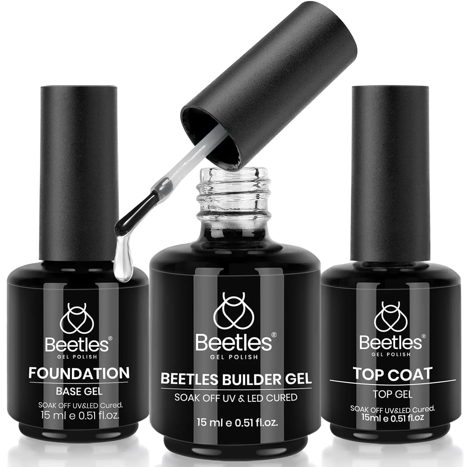 Gel Constructor para Uñas Beetles Kit Base y Top Coat 3 Piezas