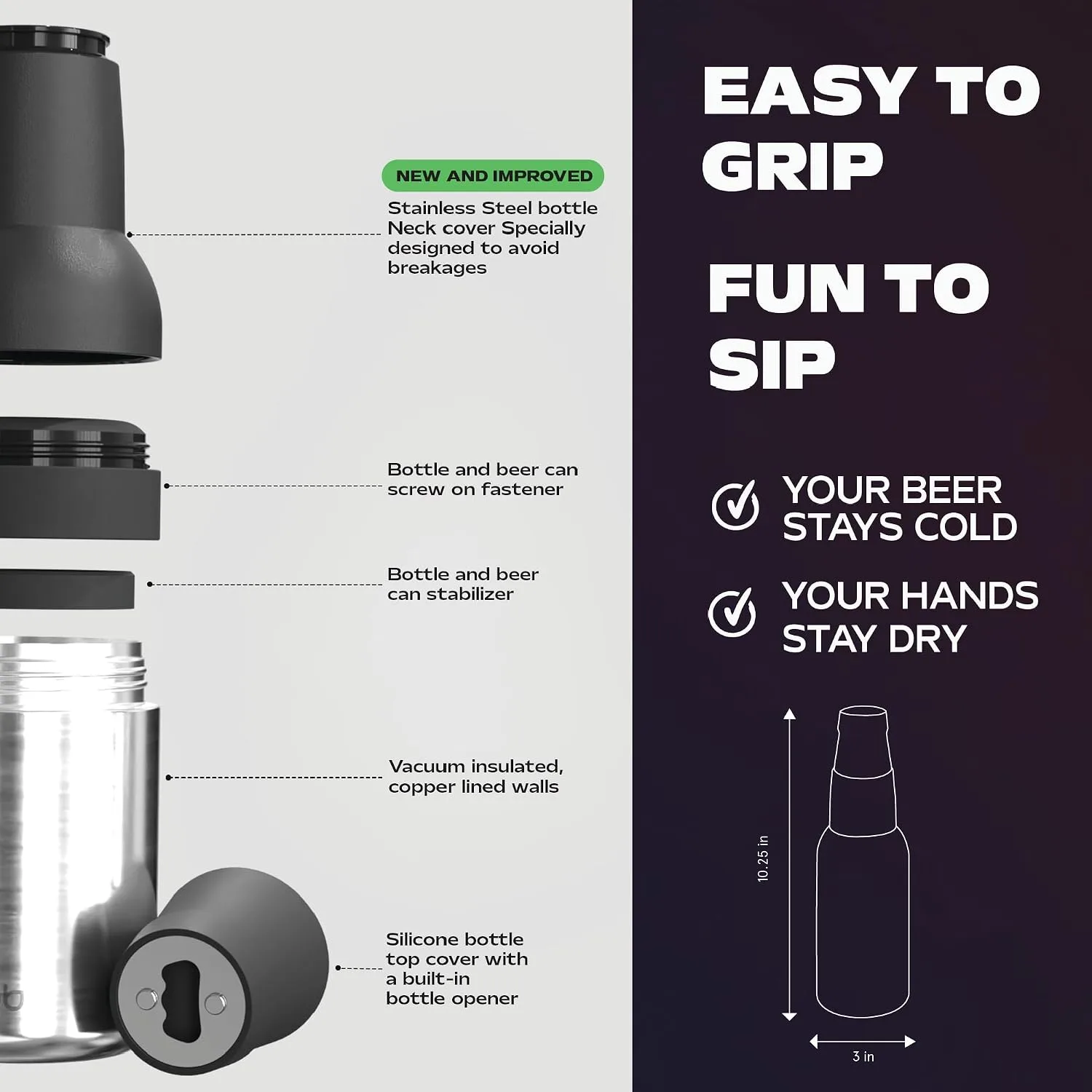 Asobu Frosty Beer Holder,Vacuum Insulated Double Walled Stainless Steel Beer Can and Bottle Cooler with Beer Opener, Bpa Free, Fits Standard 12oz, Ice Cold for Hours, Great Gift for Beer Lovers