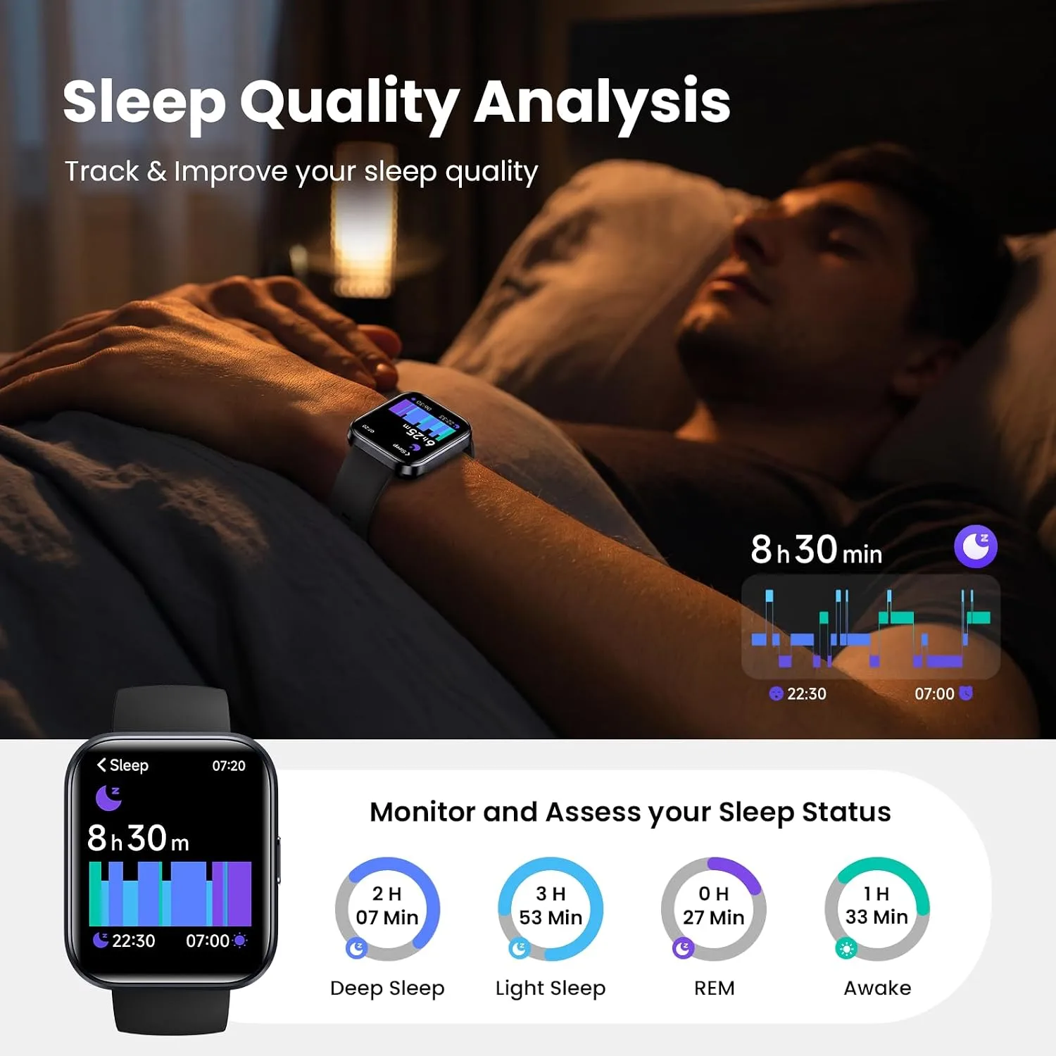 Smart Watches for Men Android & iPhone, 1.8" HD Alexa Built-in Smartwatches Fitness Tracker Watch with Bluetooth Calls, IP68 Waterproof, Heart Rate/Sleep/SpO2 Monitor, 110 Sport Modes - Black