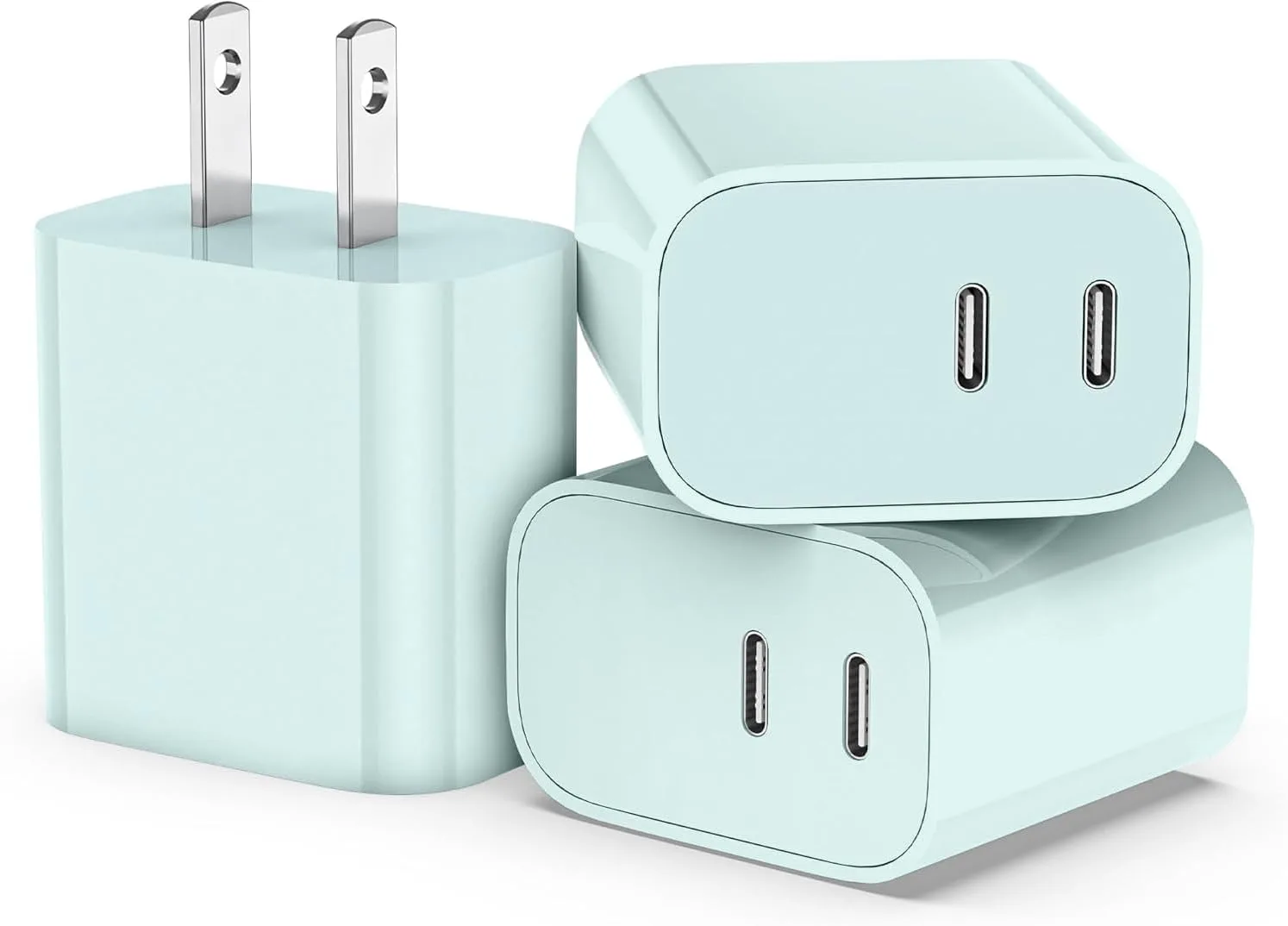 USB C Charger Block 3 Pack, Dual Port 20W Fast Wall Plug (Green)