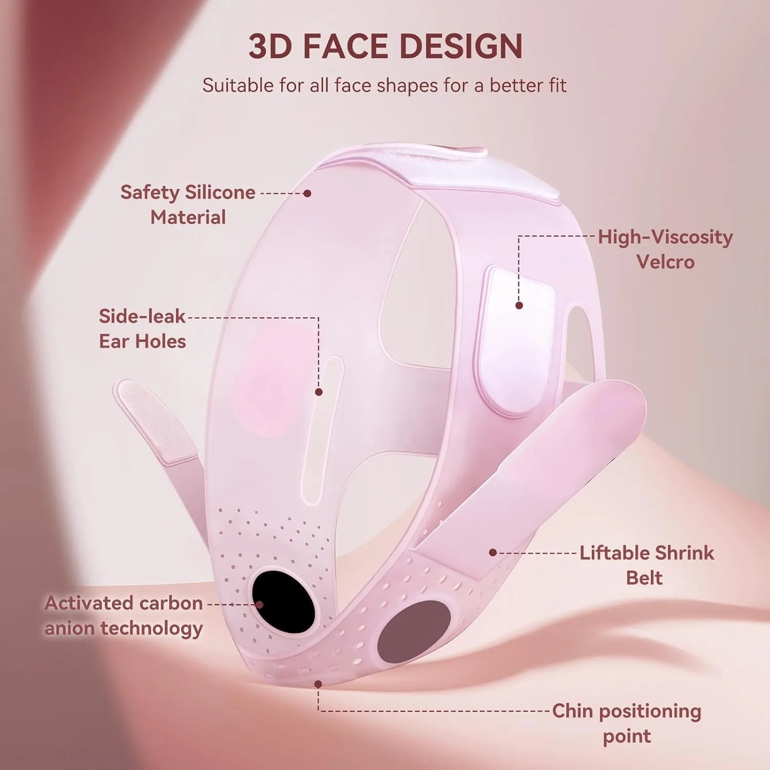 JUSRON V-Line Mask Chin Up Mask Face Strap, chin lifting mask (Pink)