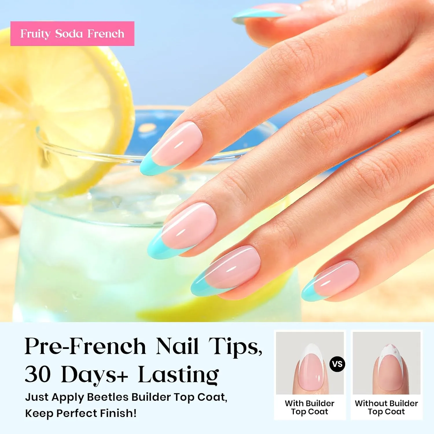 Beetles Press On Nails Kit - Medium Almond French Tip Nails Kit, 224 Pcs