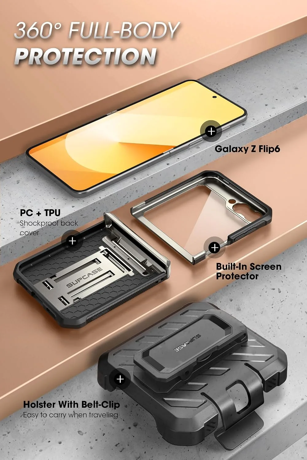 SUPCASE for Samsung Galaxy Z Flip 7 FE / 6/5 Case with Kickstand, Tigray