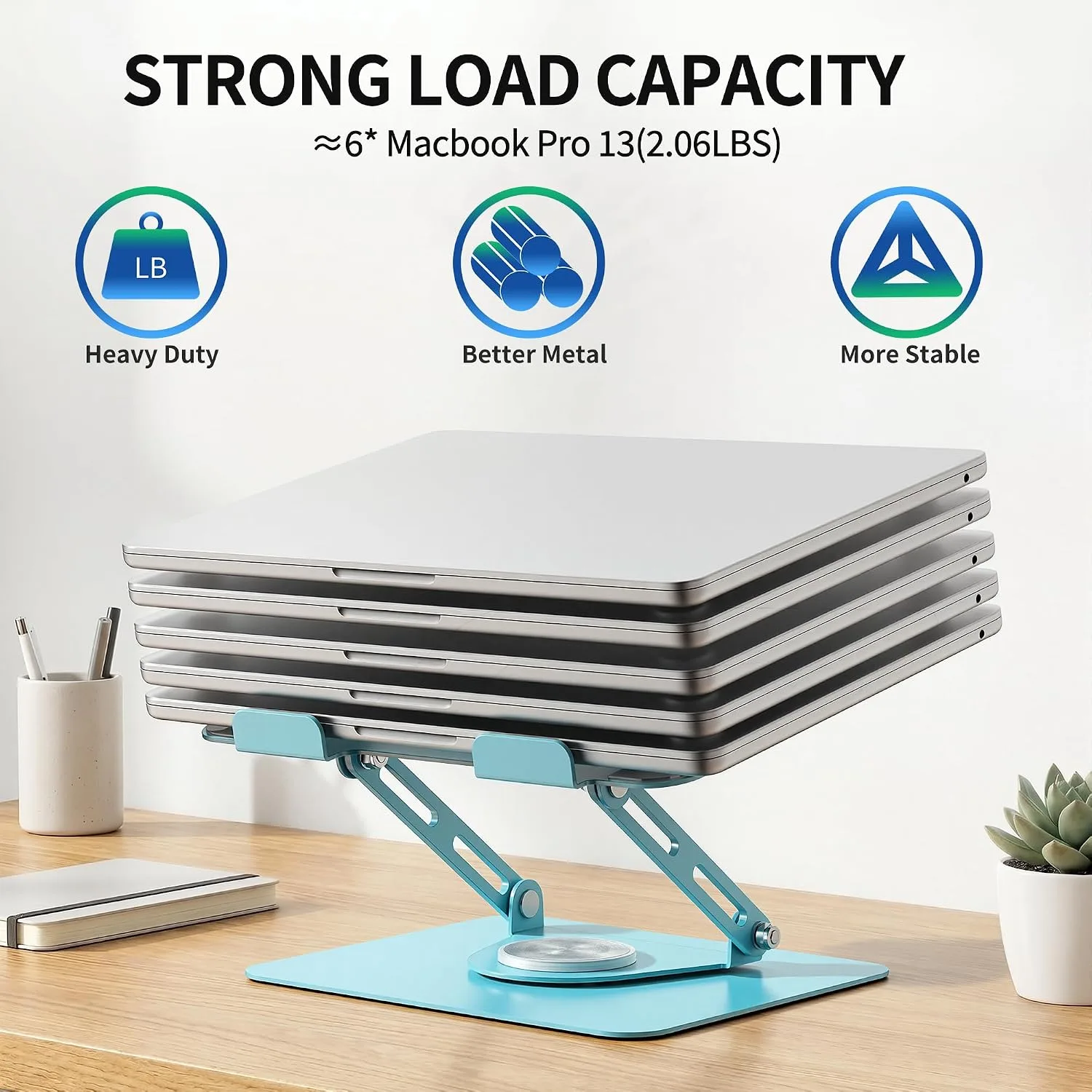 ALASHI Laptop Stand for Desk with 360° Rotating Base, Multi-Angle Adjustable Laptop Stands, Foldable Laptop Riser Compatible with 10 to 17 Inches PC Computer, Blue