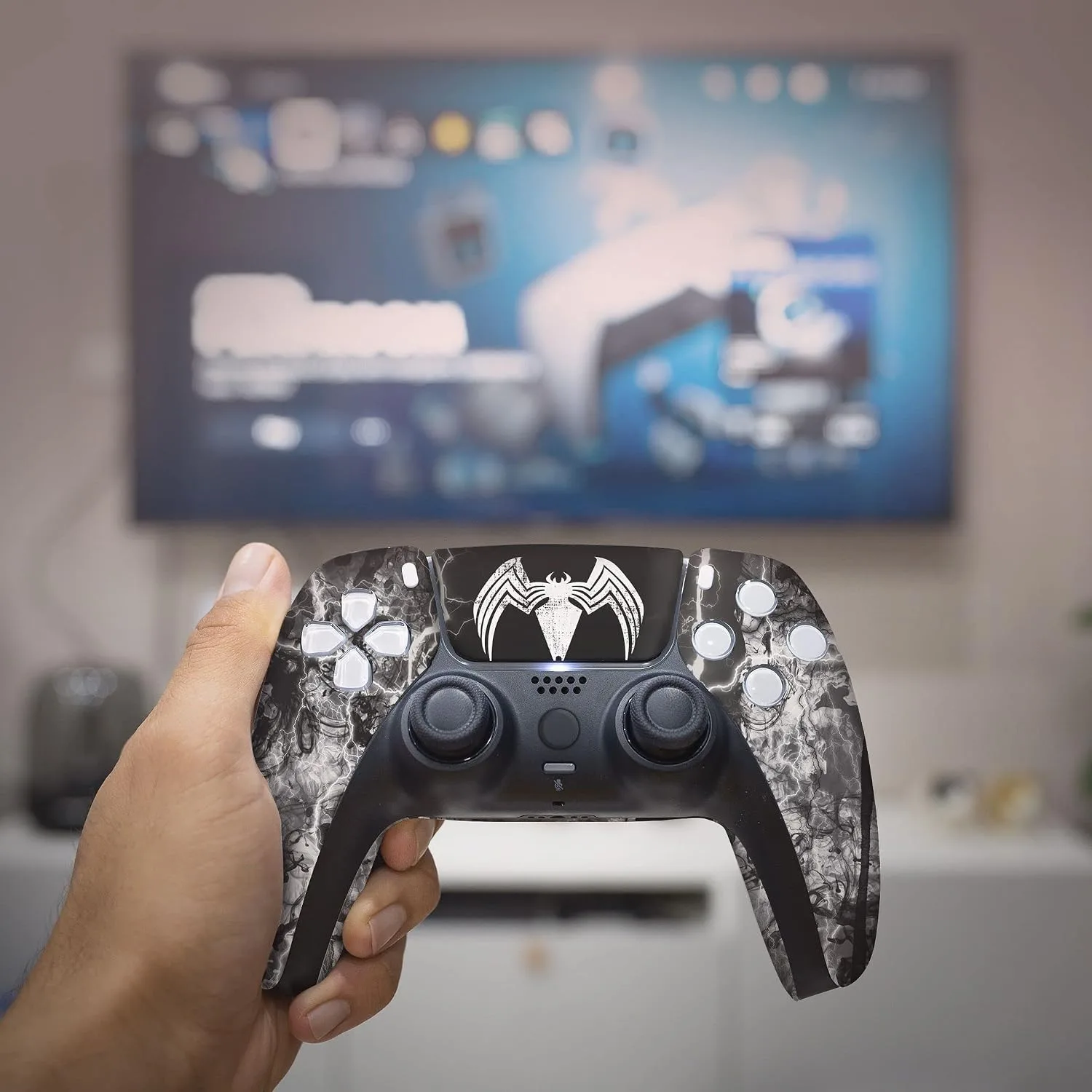 Vennom Custom PS-5 Controller Wireless compatible with Play-Station 5 Console by BCB Controllers | Proudly Customized in USA with Permanent HYDRO-DIP Printing (NOT JUST A SKIN) (MODDED)