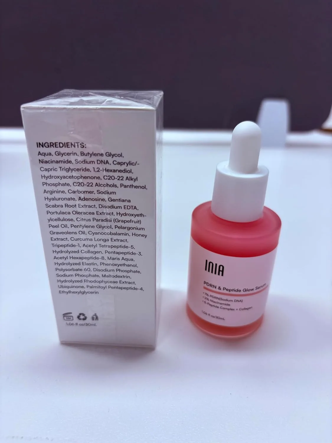 INIA PDRN Pink Peptide Serum for Face with Salmon DNA, 1.06 Fl Oz