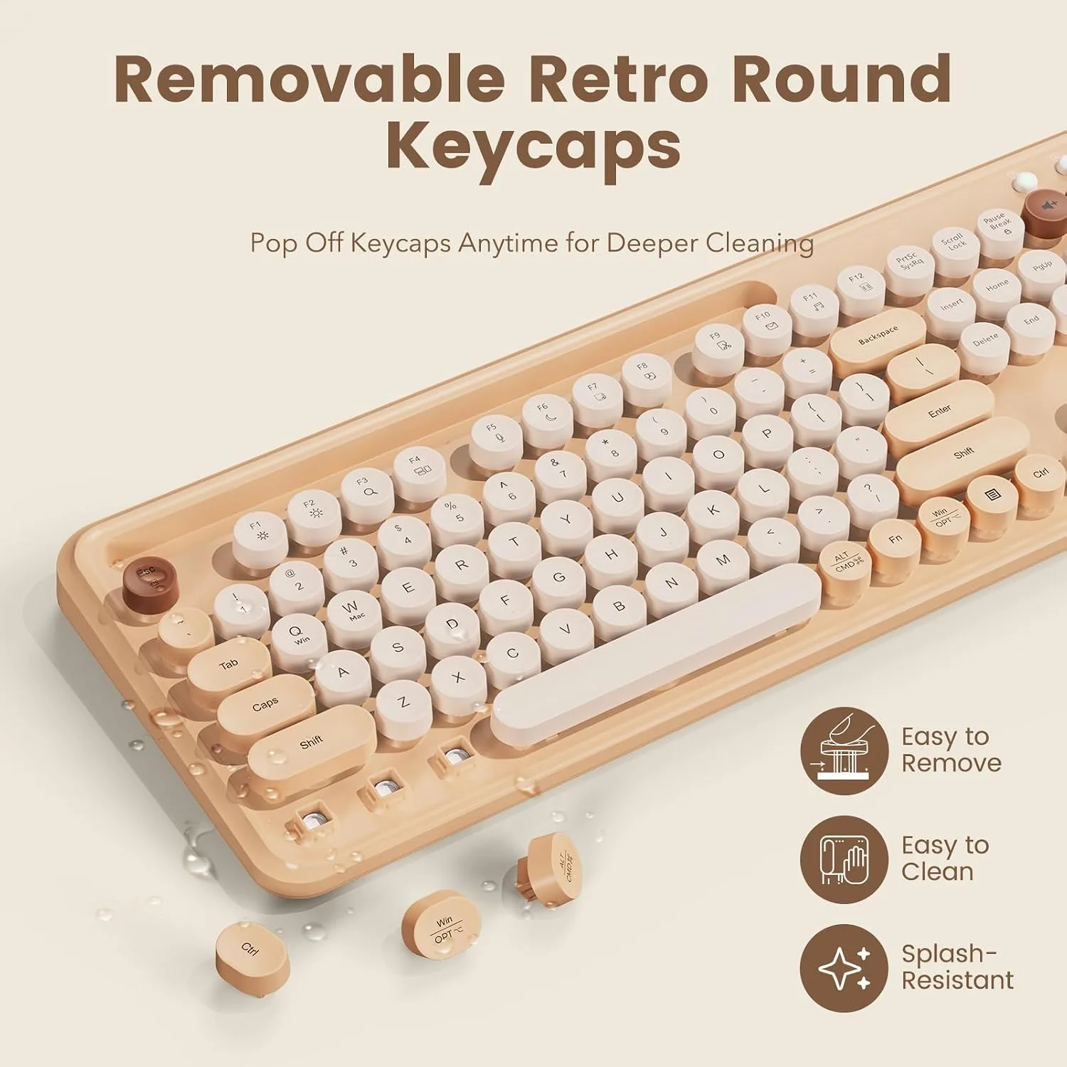 Wireless Keyboard and Mouse Combo, Round Keycap, Tablet Holder, Beige Color
