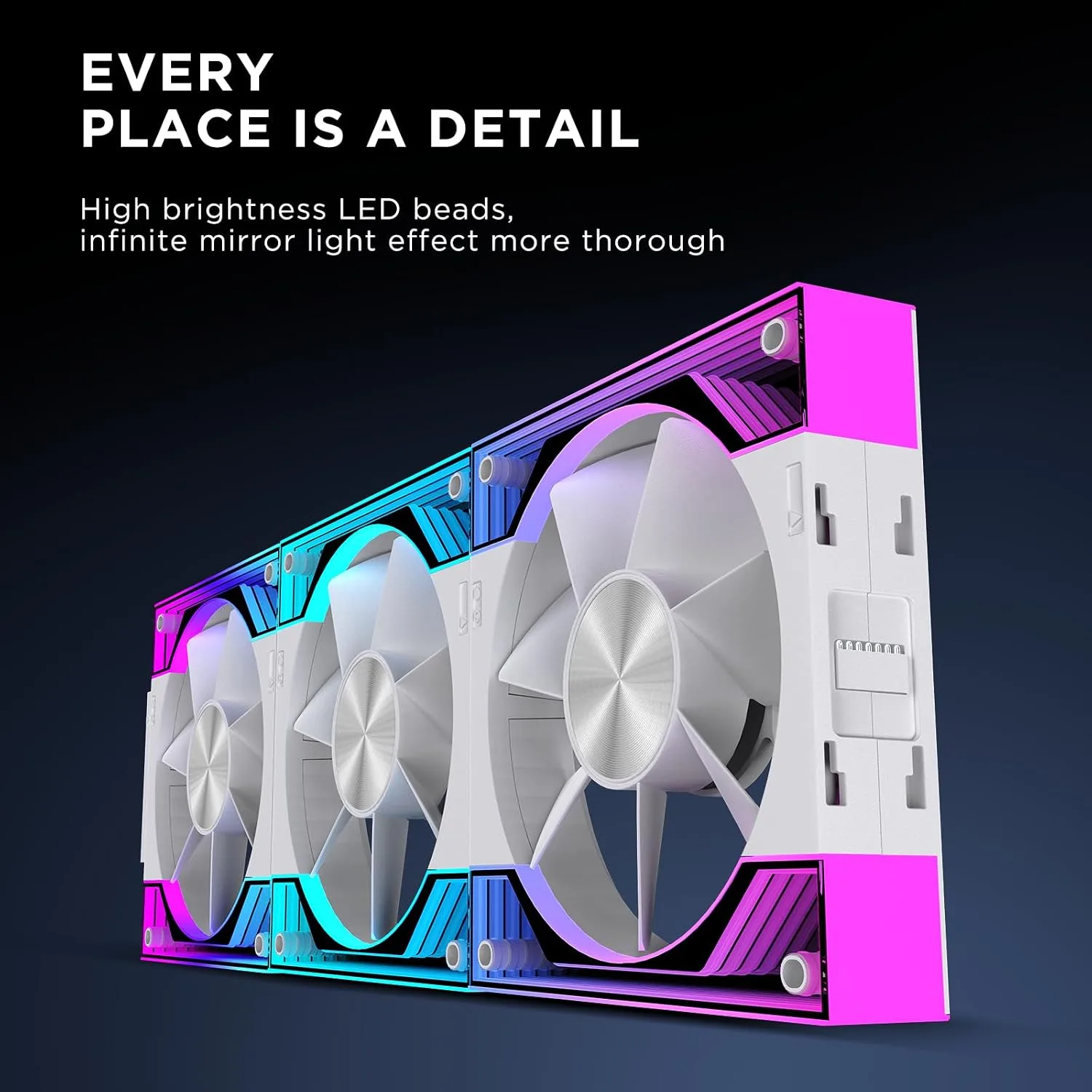 Interstellar V3 120mm PC Case Fan Infinity Mirror Module Daisy-Chain 120mm RGB PWM Fan Triple Pack Suitable for Computer Case & 360mm AIO Cooler(White-3Pack