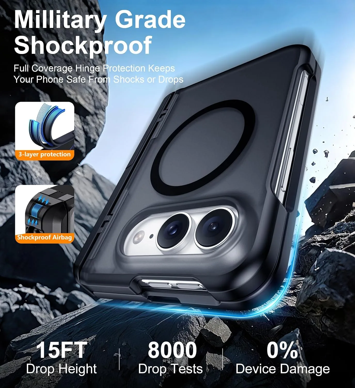 SPIDERCASE Magnetic for iPhone Duo Case, with Stand,Black