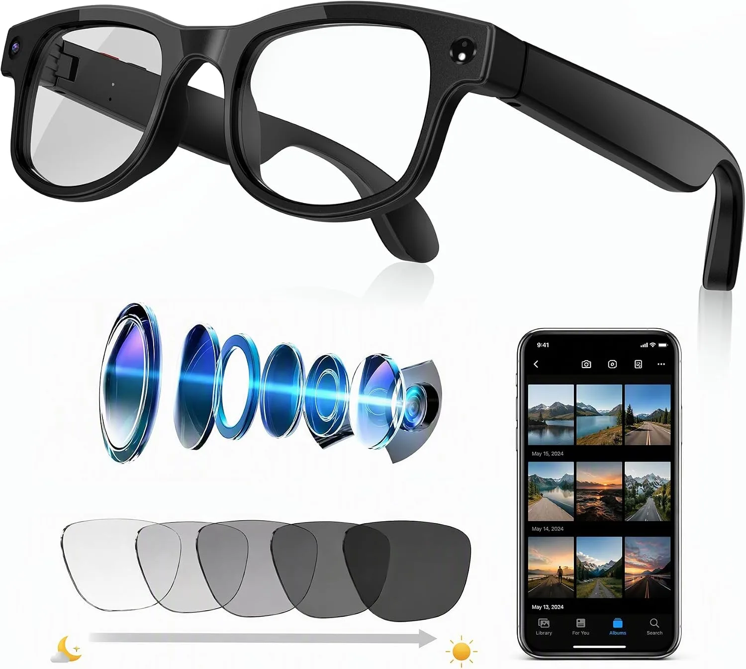 AI Smart Glasses with Camera, 8MP Photo & 1080P HD Video/Audio Recording