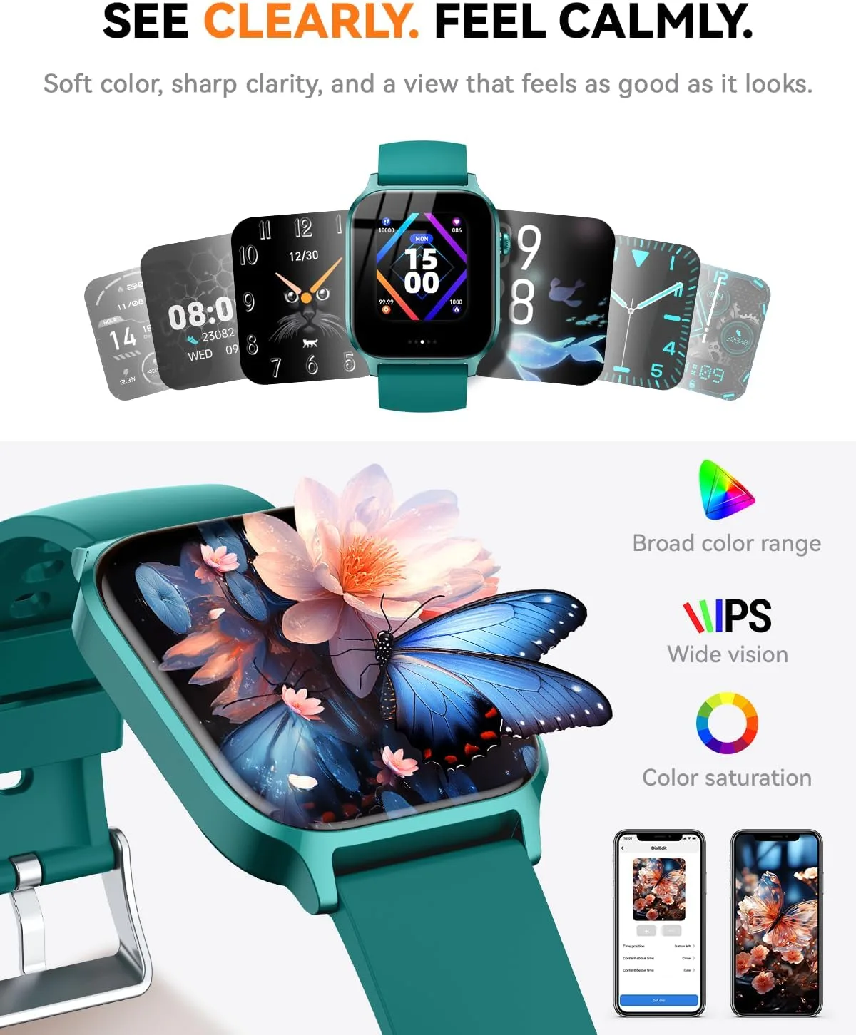 Smart Watch for Women Men- Answer/Make Call, Fitness Step Tracker Watch with Sleep Monitor/Activity Counter/110+ Sport Mode, Smartwatch for Andriod iPhone iOS Compatible (Modern, Teal, 1.83)