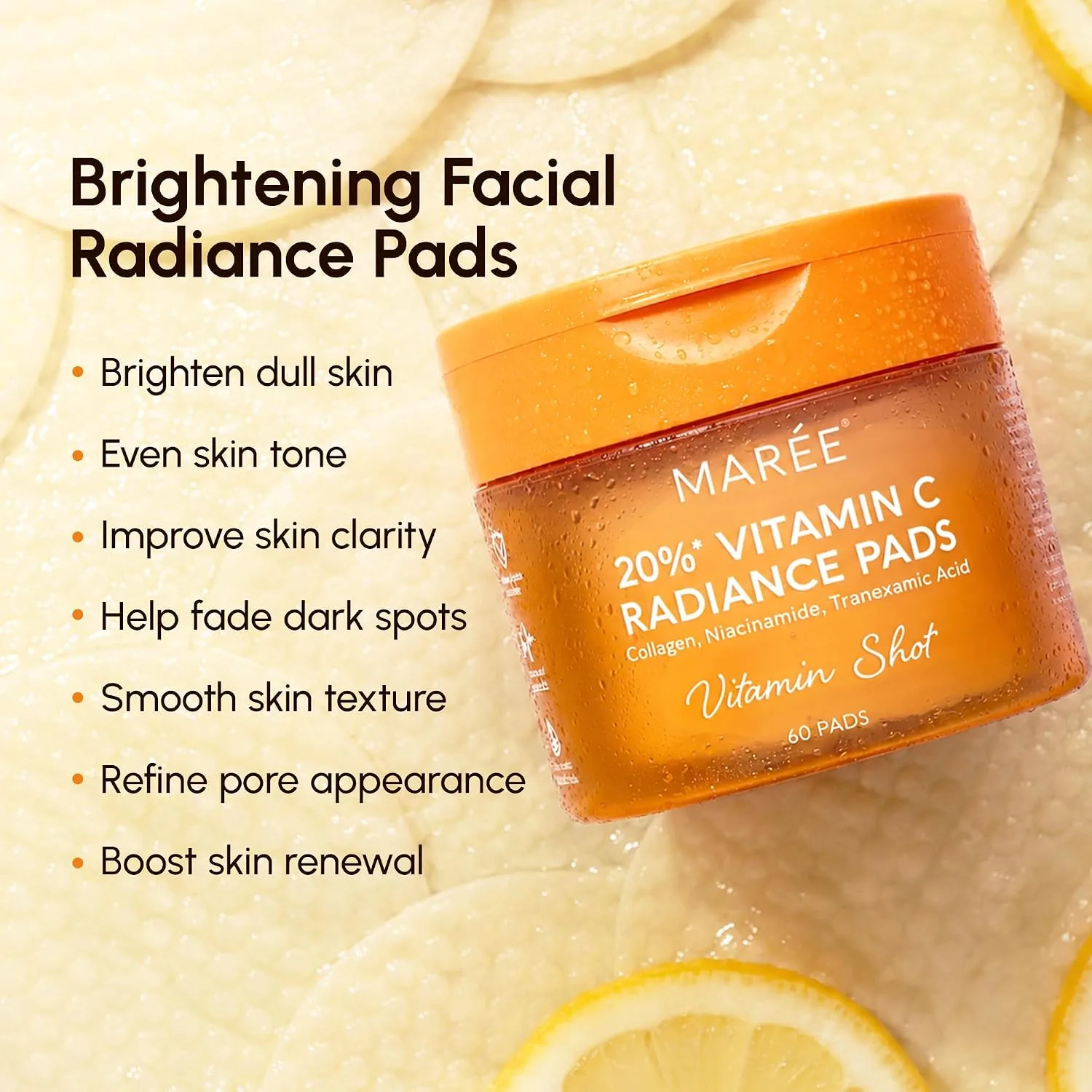 MAREE Vitamin C Toner Pads - Vitamin C Skincare TXA Serum Face Pads - 60 Ct