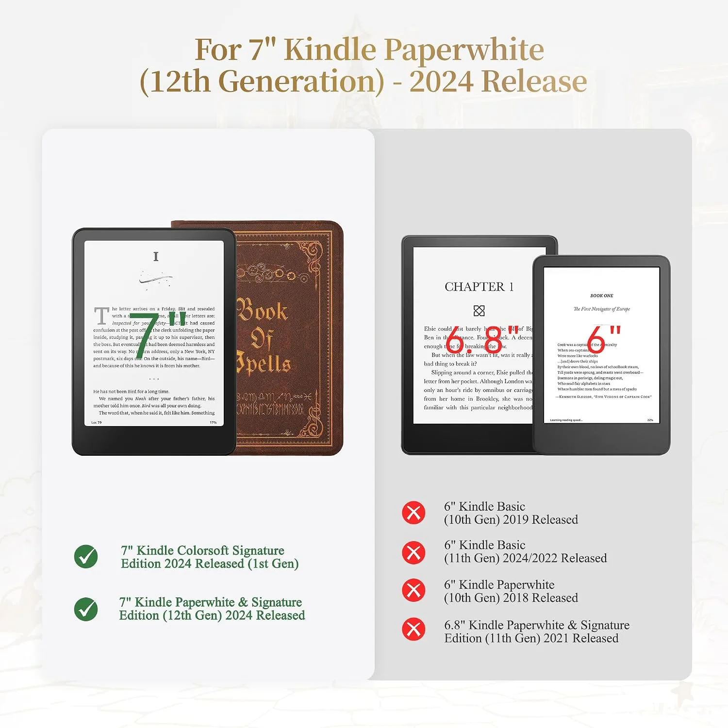 Magnetic Book Cover Case for 7'' Kindle Paperwhite & Colorsoft