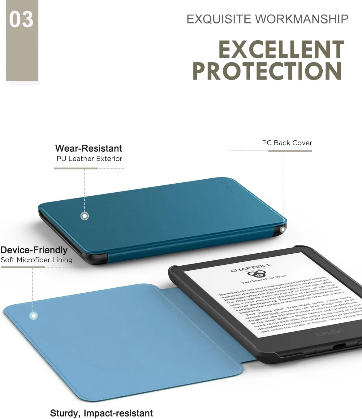 MoKo Case for 6" Amazon Kindle Basic 11th Gen 2024/2022, Peacock Blue