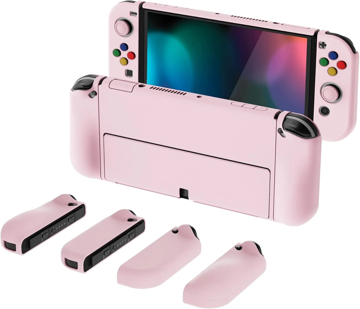 PlayVital AlterGrips Protective Slim Case for Nintendo Switch OLED, Ergonomic Grip Cover for Joycon, Dockable Hard Shell for Switch OLED w/Thumb Grip Caps & Button Caps