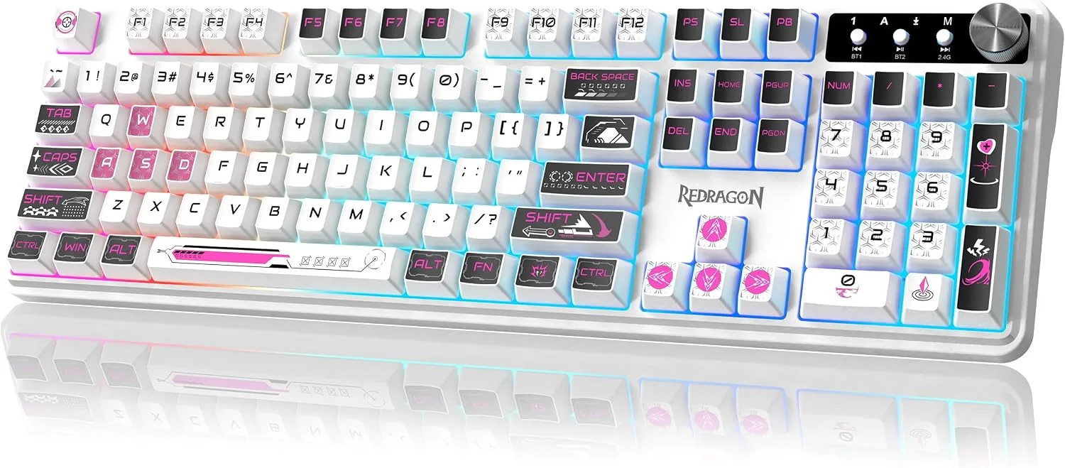 Teclado Gamer Redragon RM104 Wireless RGB Rosa y Blanco