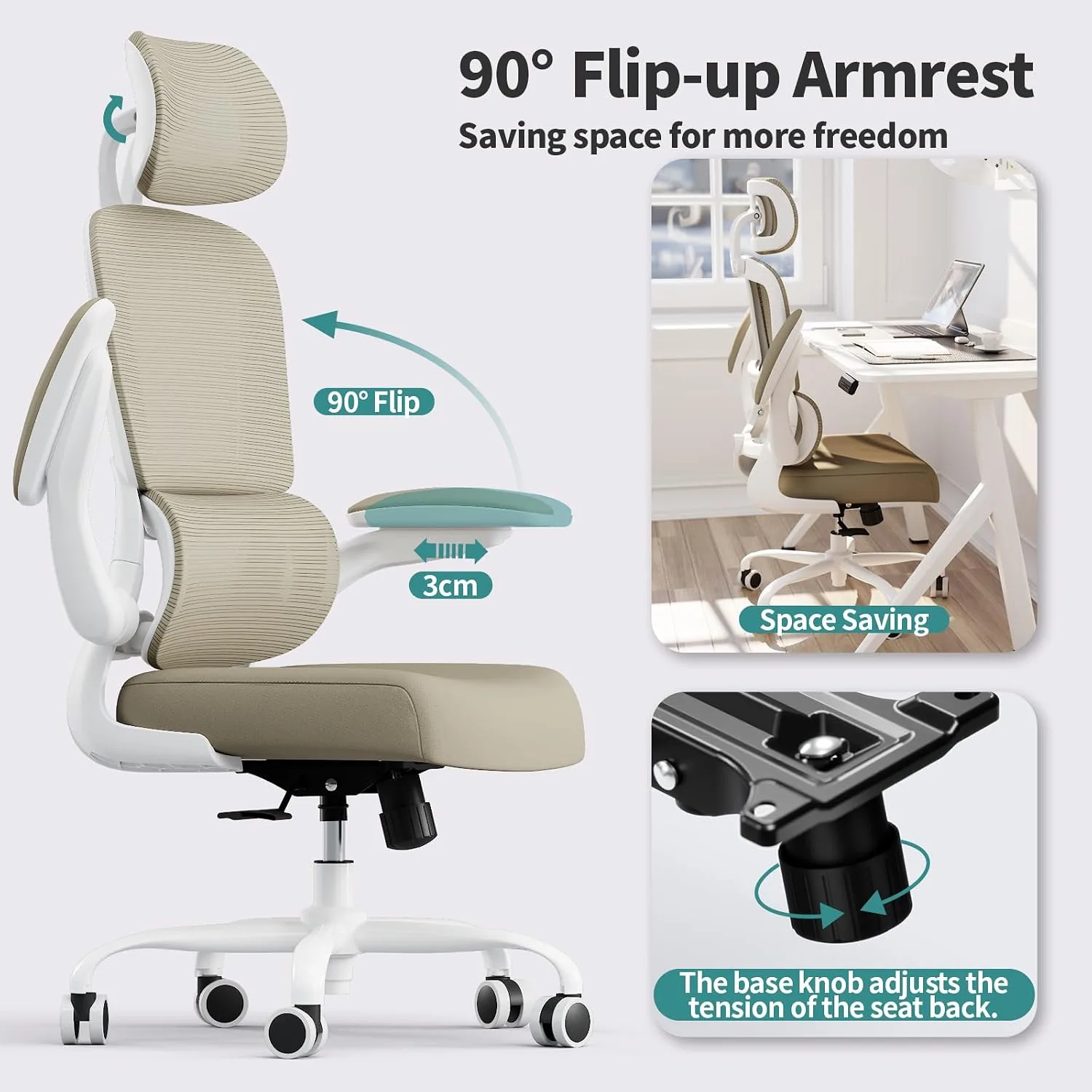 TRALT Office Chair Ergonomic Desk Chair with Lumbar Support Khaki, 1