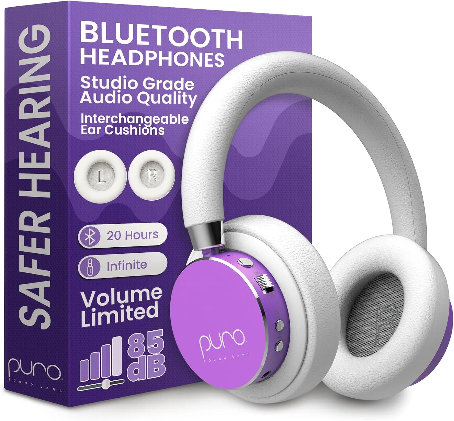 Puro Sound Labs - Kids Headphones, Volume-Limiting 85dB, BT2200 Plus,Purple
