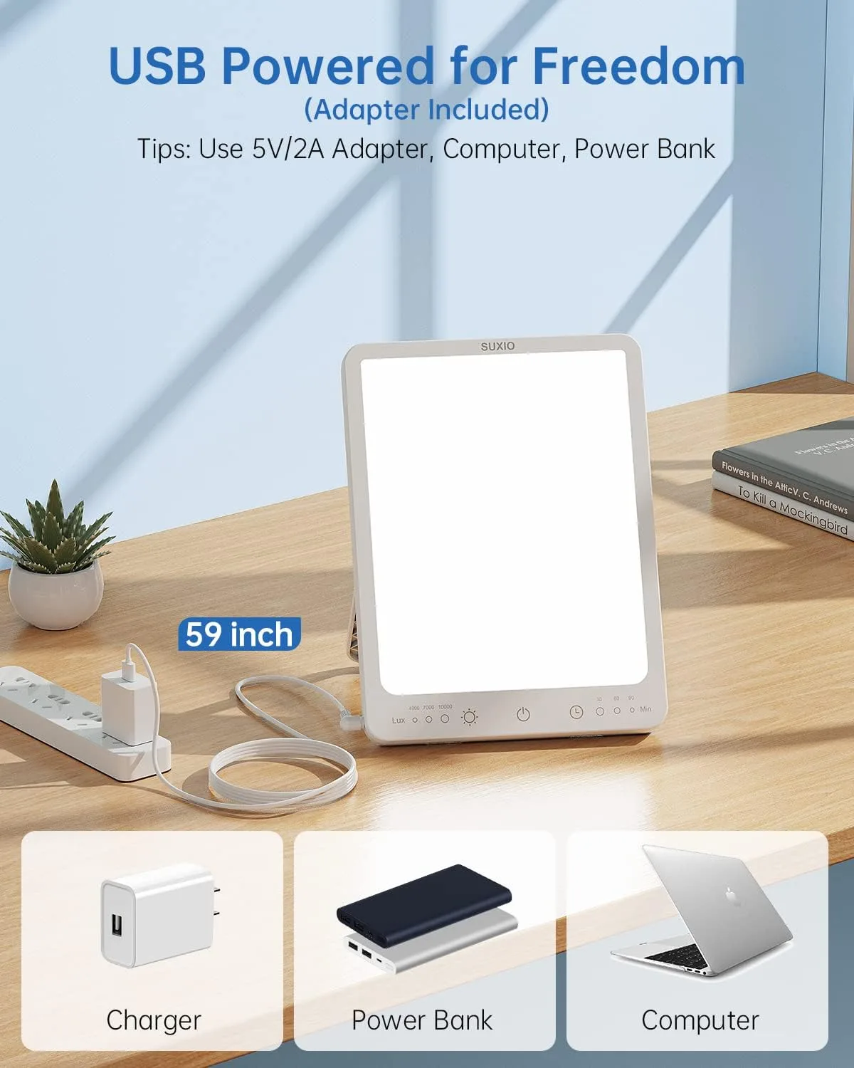 SUXIO Light Therapy Lamp - 10000 Lux Therapy Lights Lamp, 3 Timer & Mode Sunlight Lamp, Memory Function Daylight Lamp, Portable Light Box Therapy Use As Lift Mood, Happy Lamp for Home/Office/Travel