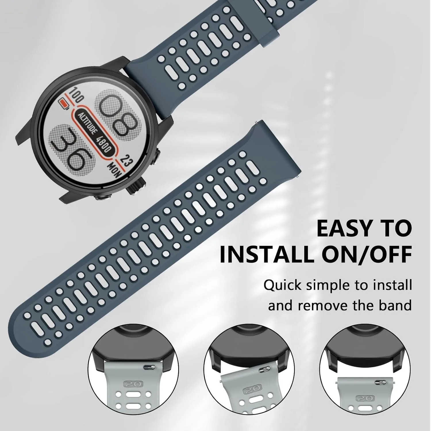 Compatible with Coros Pace 2/Apex 42mm/Apex 2 Watch Bands, 20mm Quick Release Watch Band Sport Silicone Watch Strap Breathable Wristband for Women Men