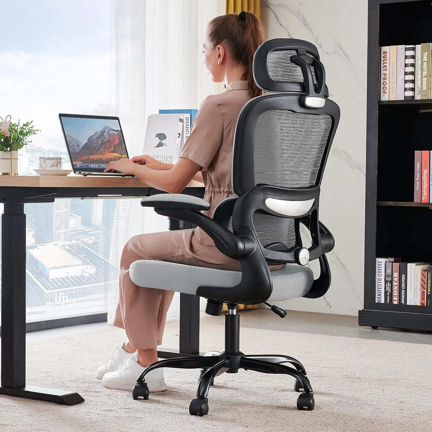 TRALT Office Chair Ergonomic Desk Chair with Lumbar Support Black Grey, 1