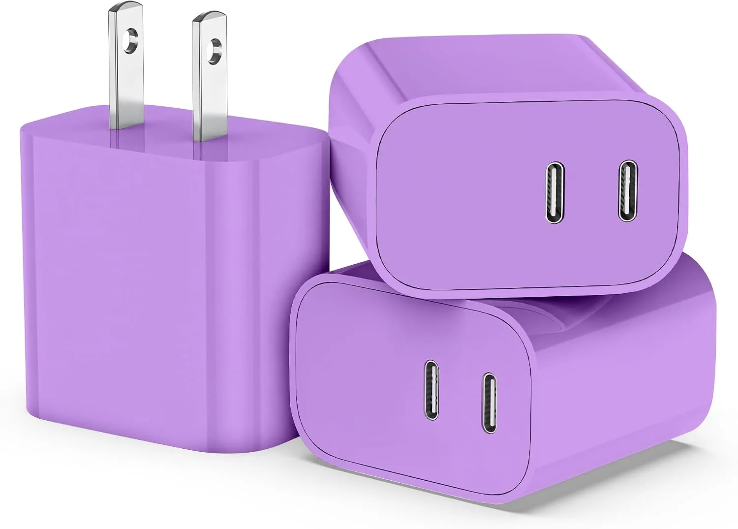 USB C Charger Block 3 Pack, Dual Port 20W Fast Wall Plug(Purple)
