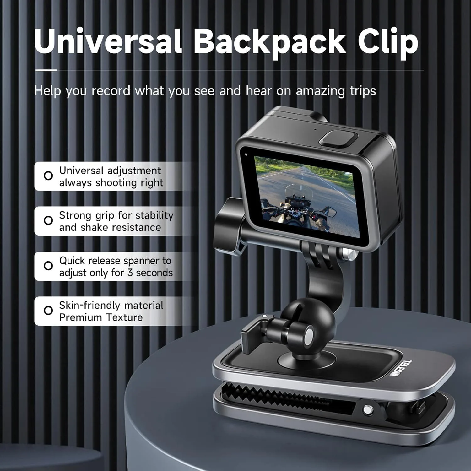 TELESIN 360° Swivel Ball-Head Backpack Clip Mount for Action Cameras