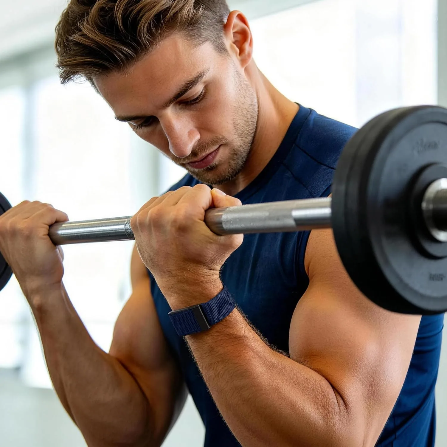 Getino Sport Band Compatible with Whoop 5.0 Bands One, Peak and Life/MG, Breathable Adjustable Elastic Replacement Soft Nylon Strap Accessories for Whoop Band 5.0 Fitness Tracker, Navy