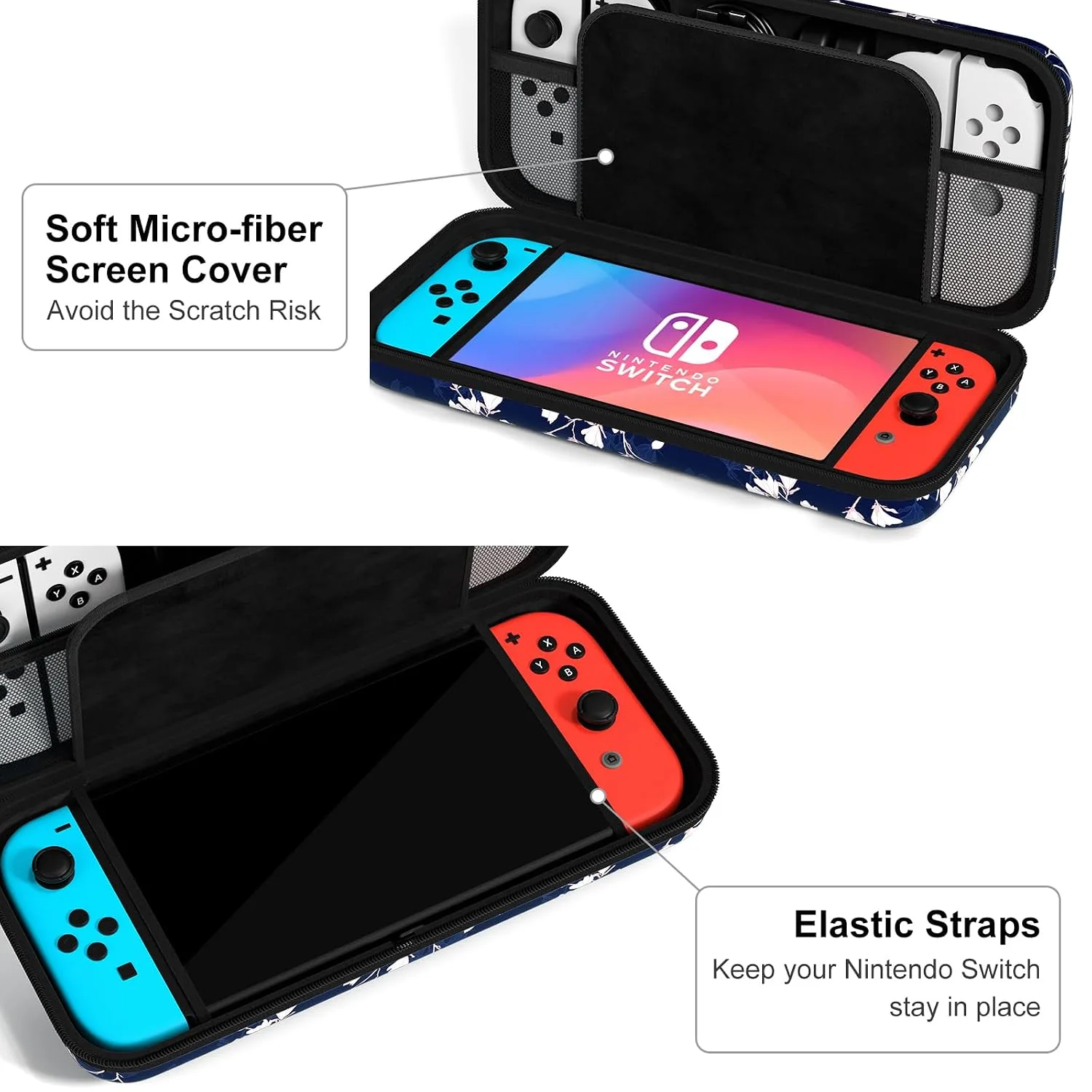 NPOOYI Carrying Case for Nintendo Switch OLED 2021/2017, Hard Shell Cover