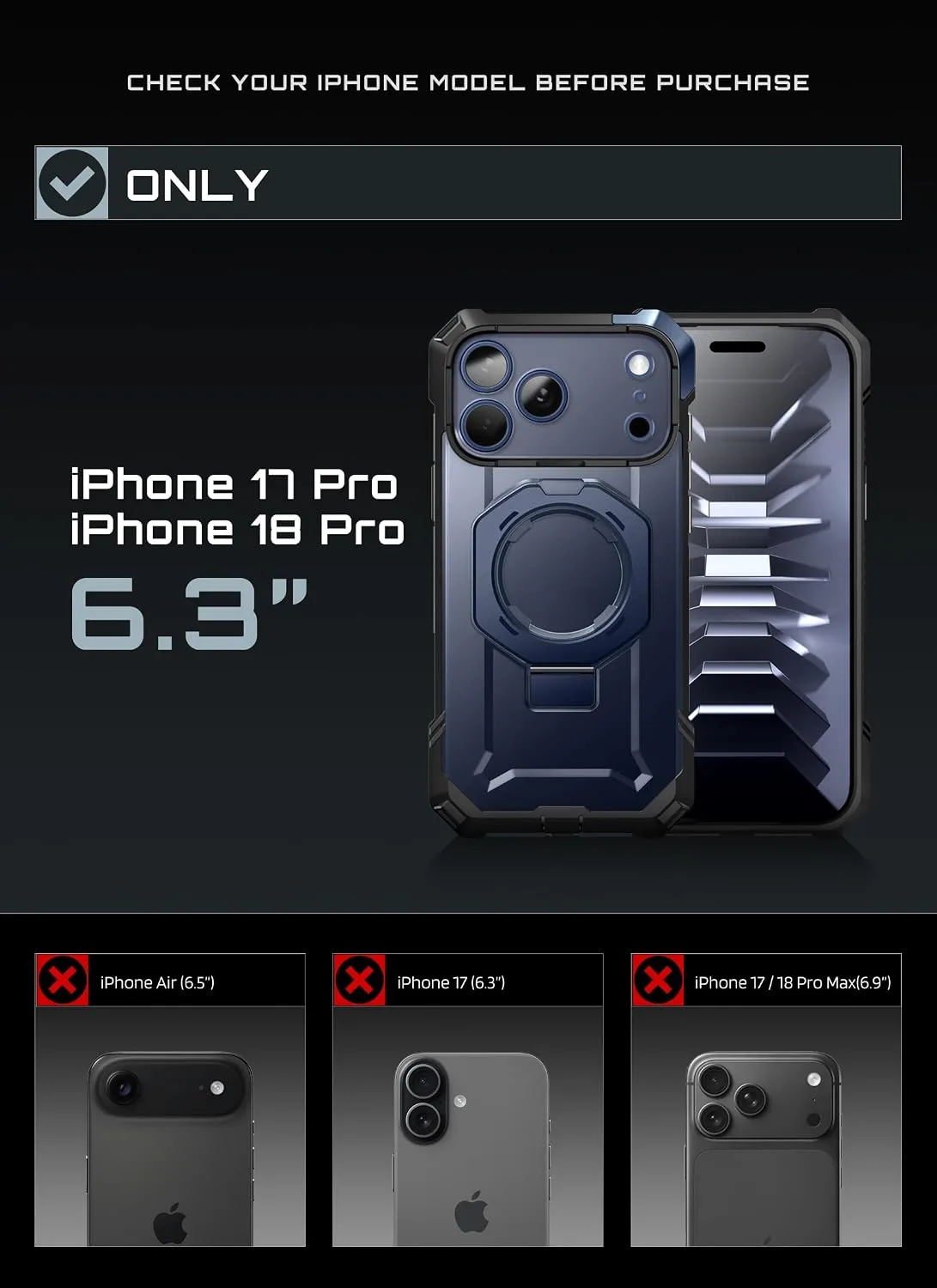 SUPCASE for iPhone 18 Pro Case / 17 Pro Case with Stand, Azure