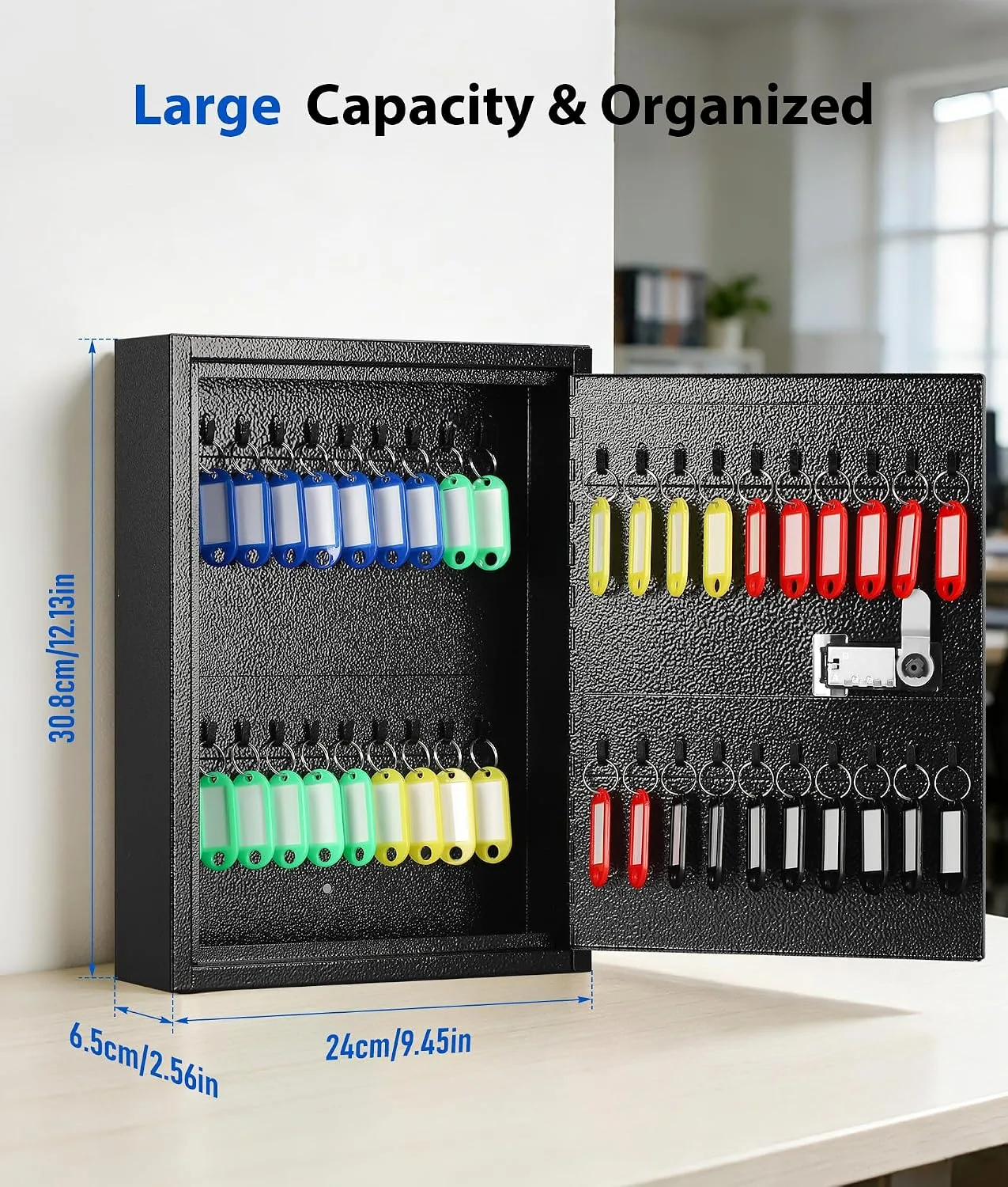 KYODOLED Key Box, 40-Key Lock Box with Combination Lock, Wall Mount, Black