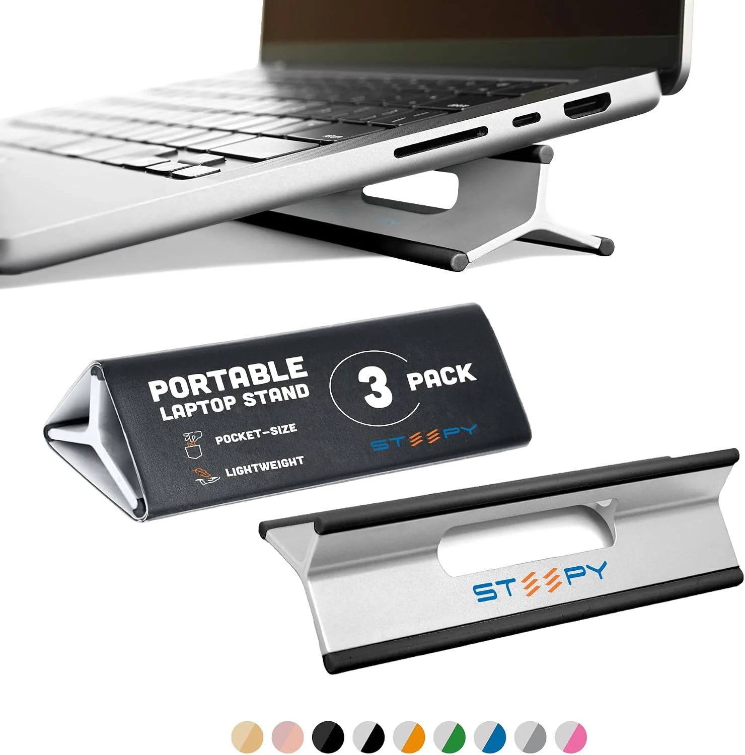 Steepy Portable Laptop Stand for Desk Adjustable Height, 13-17 Inch Devices
