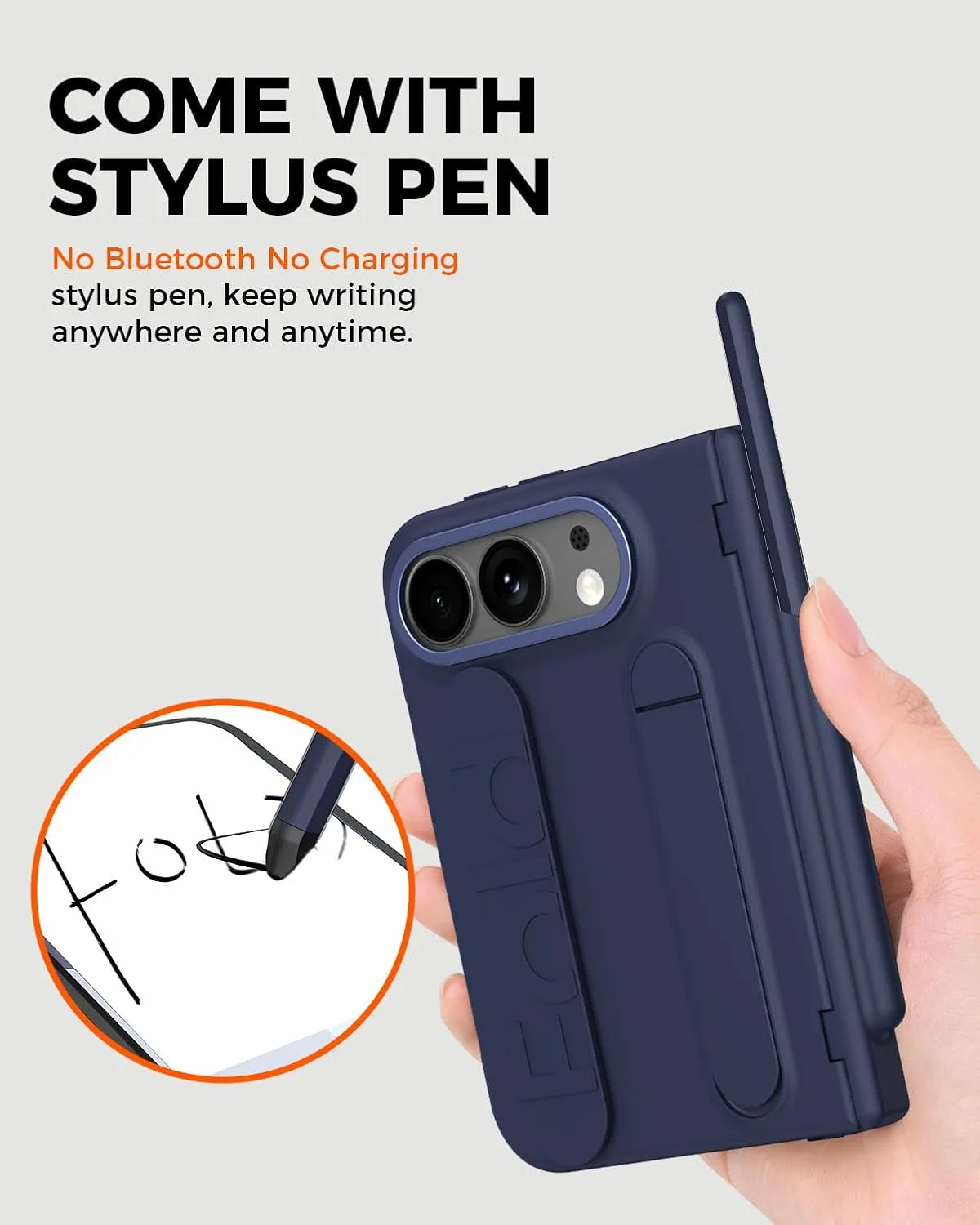 NINKI S Pen Stylus for iPhone Duo Fold Case with S Pen Holder & Wrist Strap Band, Heavy Duty Hinge Protection + Kickstand Protective Cover for iPhone Ultra Duo Case with Screen Protector Mens Blue